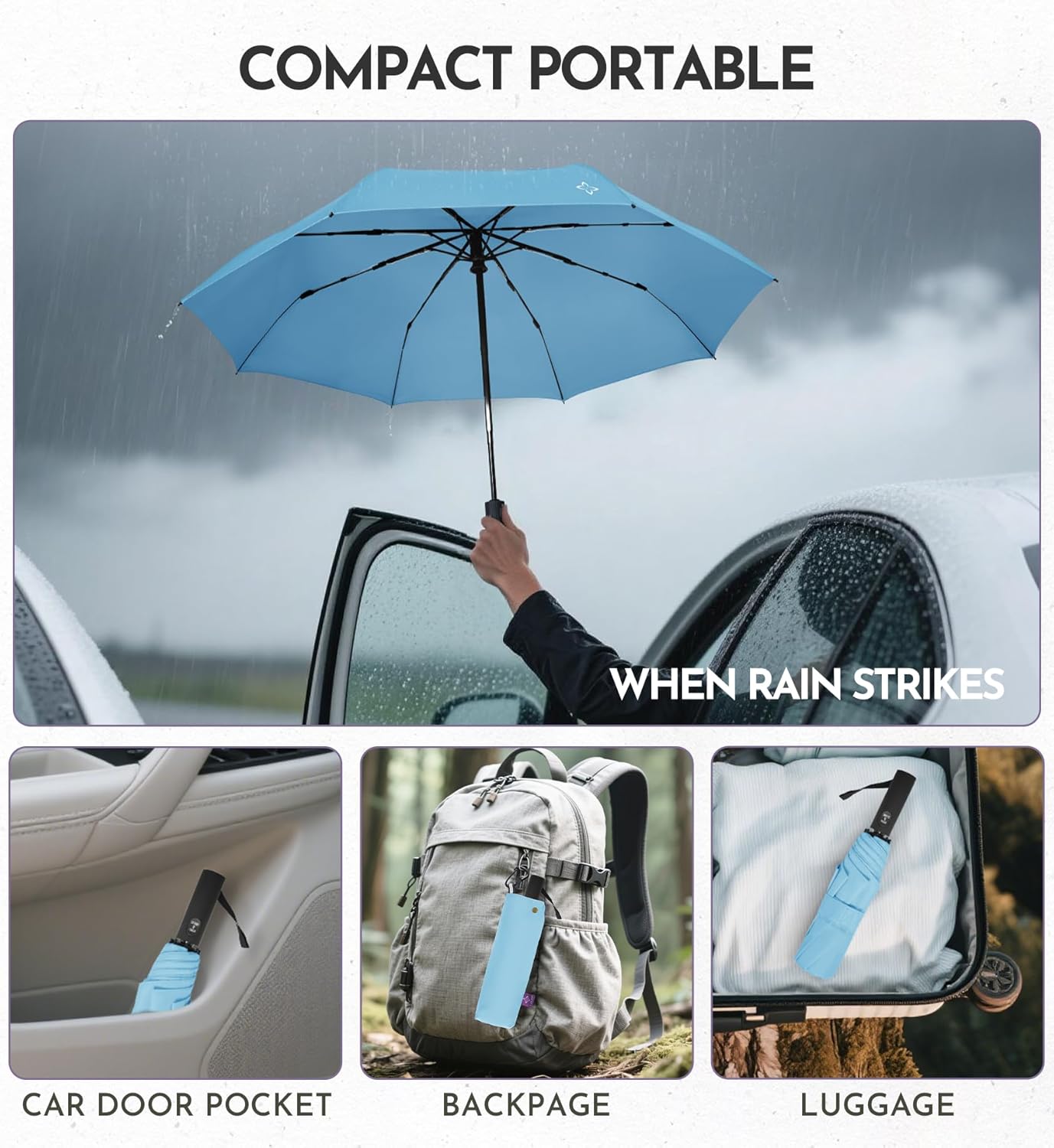 Travel Mini Umbrella Compact Small & Lightweight, UV Rain Protection, Pocket-Sized Folding Umbrellas with Quickdraw & Case for Men Women & Kids Backpack