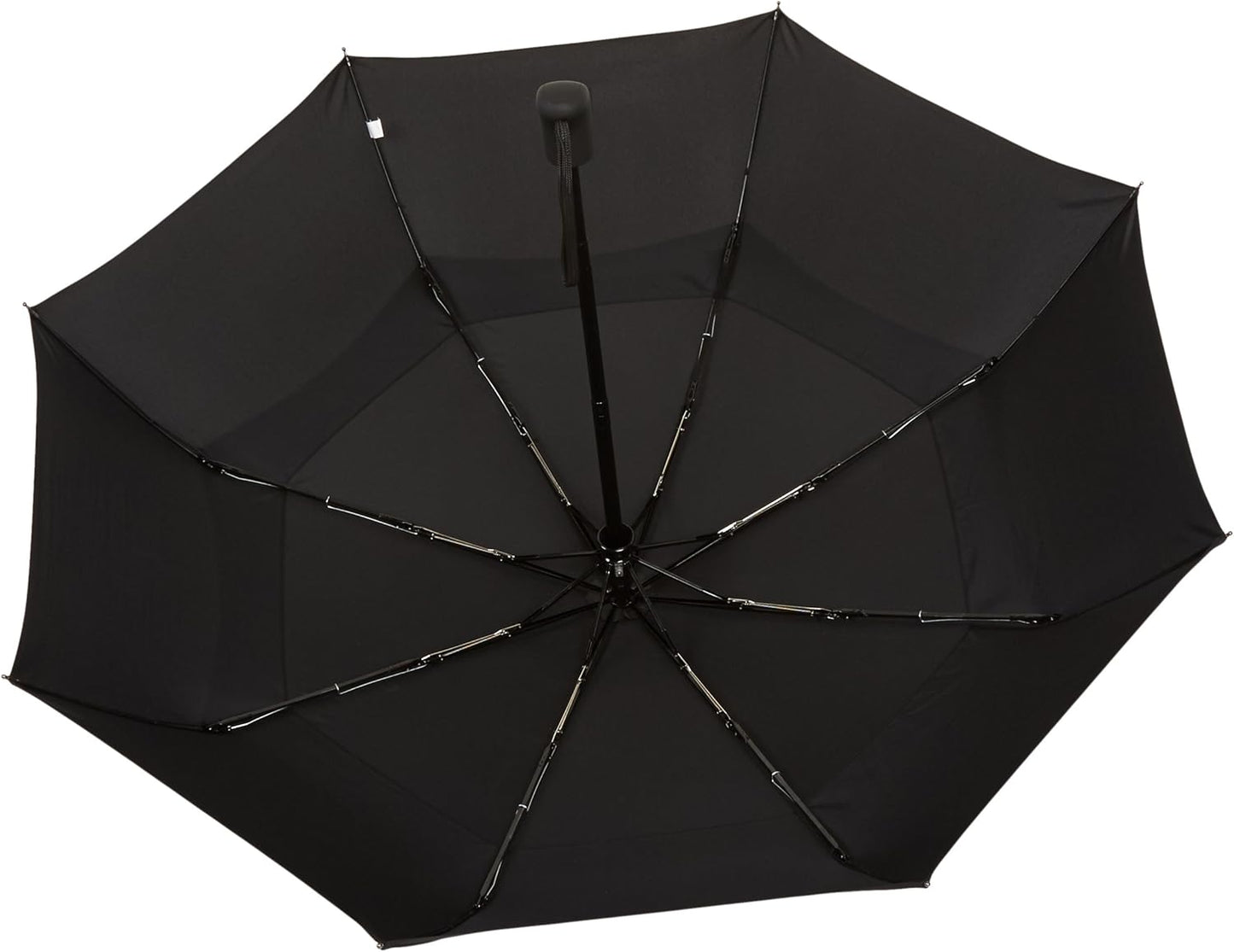 Amazon Basics Round Travel Umbrella for Rain, Wind-proof Compact Umbrella with Wind Vent, Auto Open/Close, Strong Alloy Steel Frame, Compact Size for Backpacks/Handbags (11" Long When Closed), One Size, Black