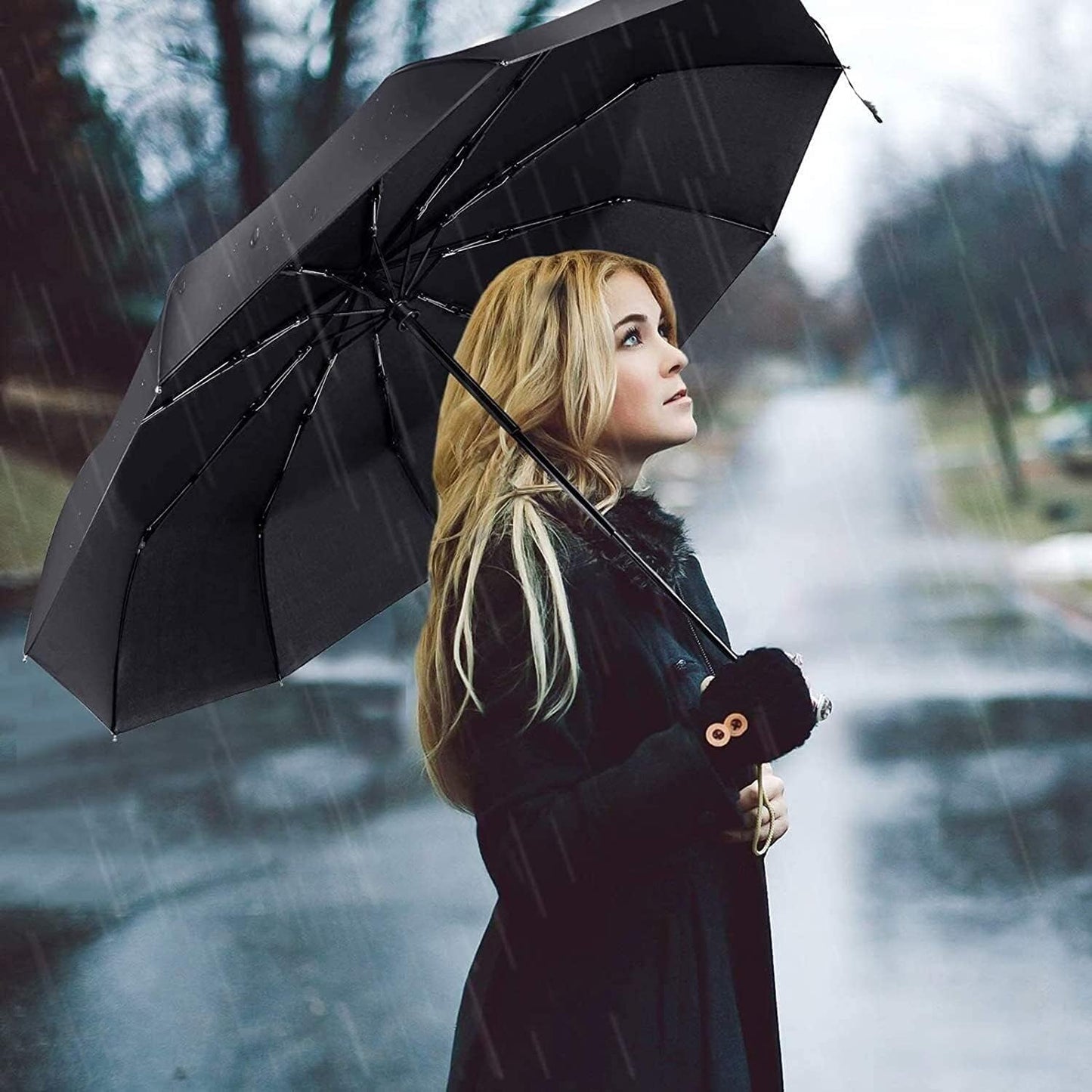 Liberty Imports 3 Pack Windproof Travel Rain Umbrellas - Compact, Light, Automatic, Strong and Portable - for Men and Women