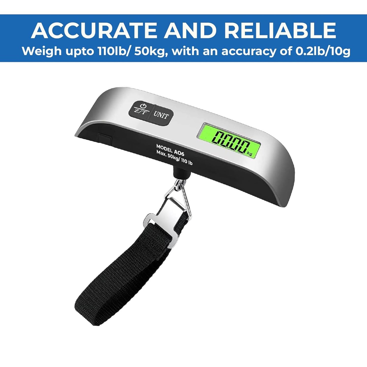 Luggage Scale, Digital Portable Handheld Suitcase, Travel Hanging Baggage with Backlit LCD Display, 50kg/110Pounds