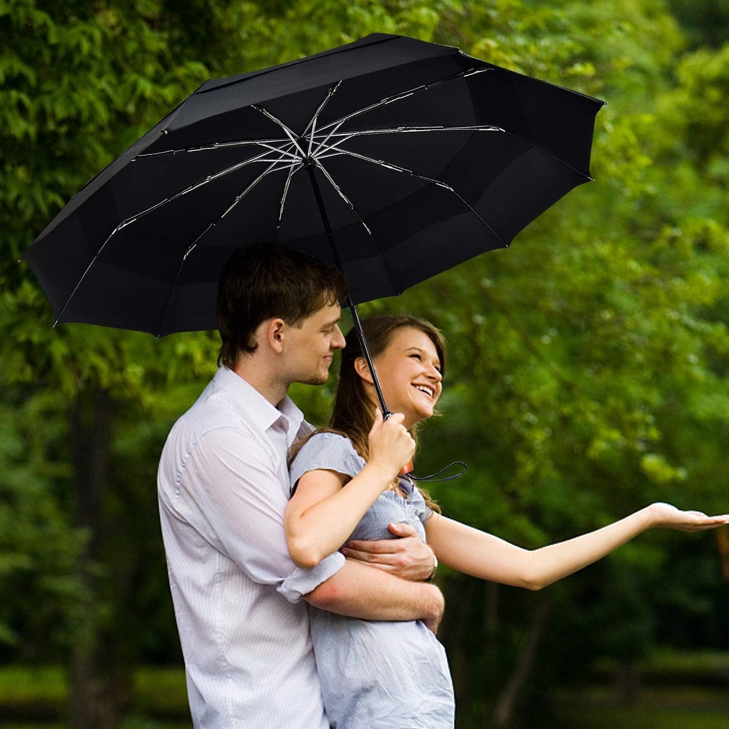 Lejorain Large Folding Golf Umbrella - Compact Mens Umbrellas Travel Rain and Windproof 54inch Collapsible Automatic Open Close Umbrella 210T Teflon Vented Double Canopy