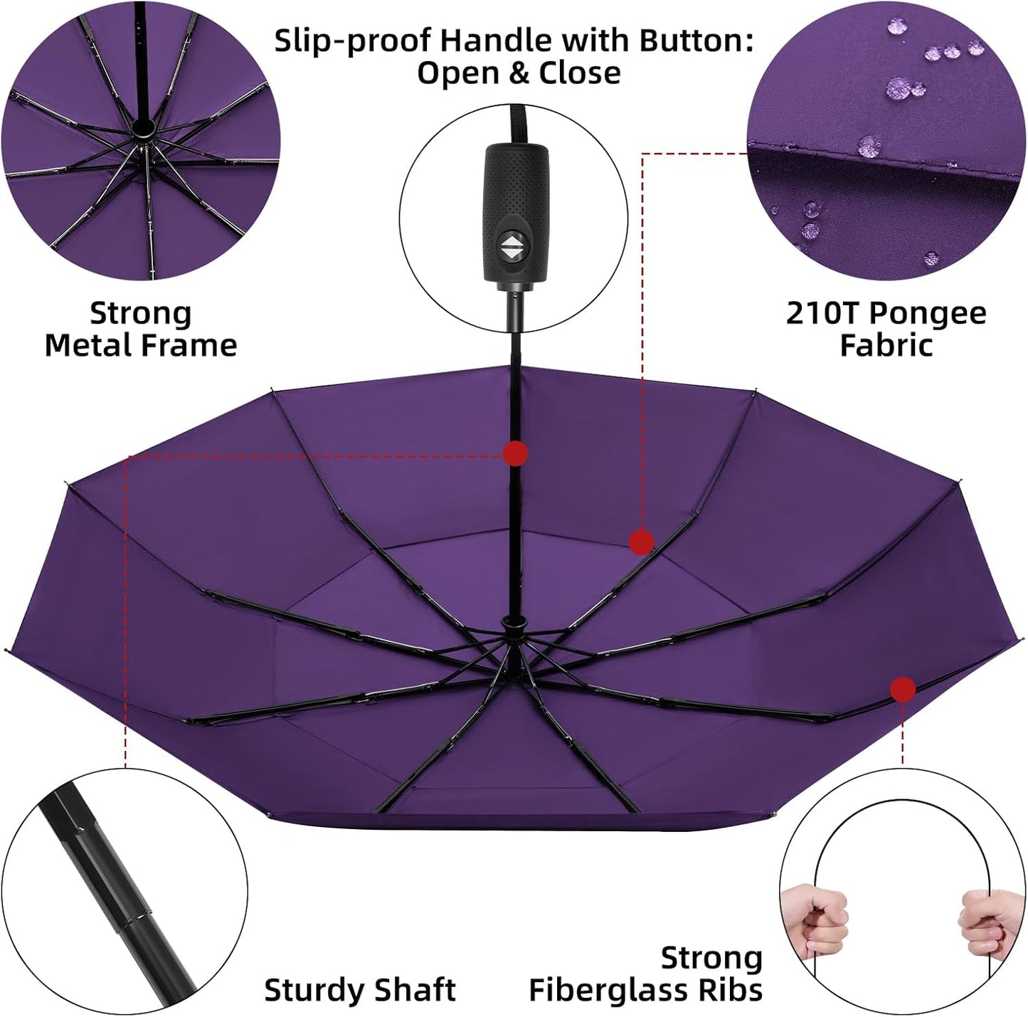 TradMall 2 Pack Travel Umbrella, Double Vented Canopy Windproof Automatic Strong Compact Folding Umbrellas for Rain Women and Men