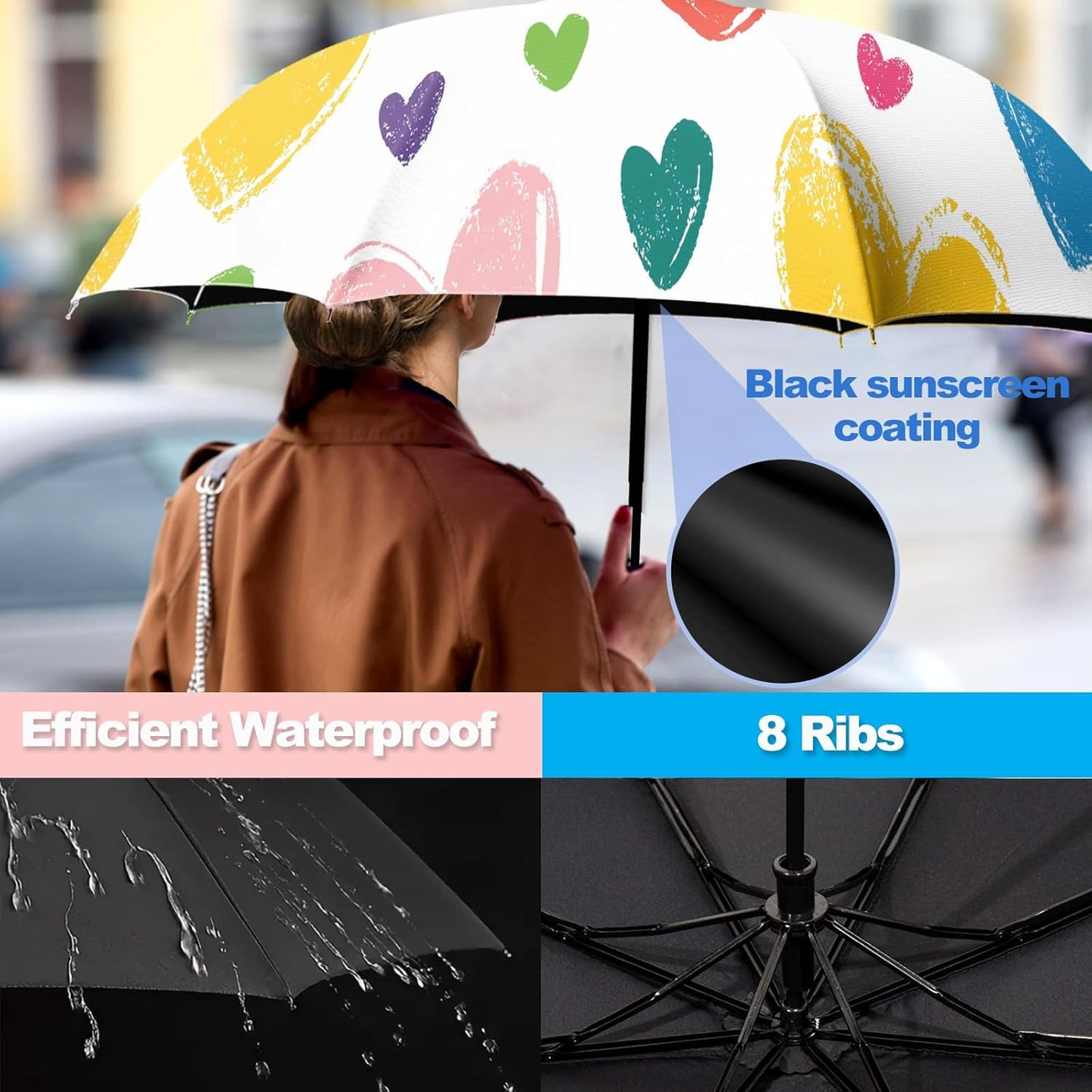 Small Travel Folding Umbrella for Girl, Portable, UV, SunShade, Compact, Automatic, Rain & Wind