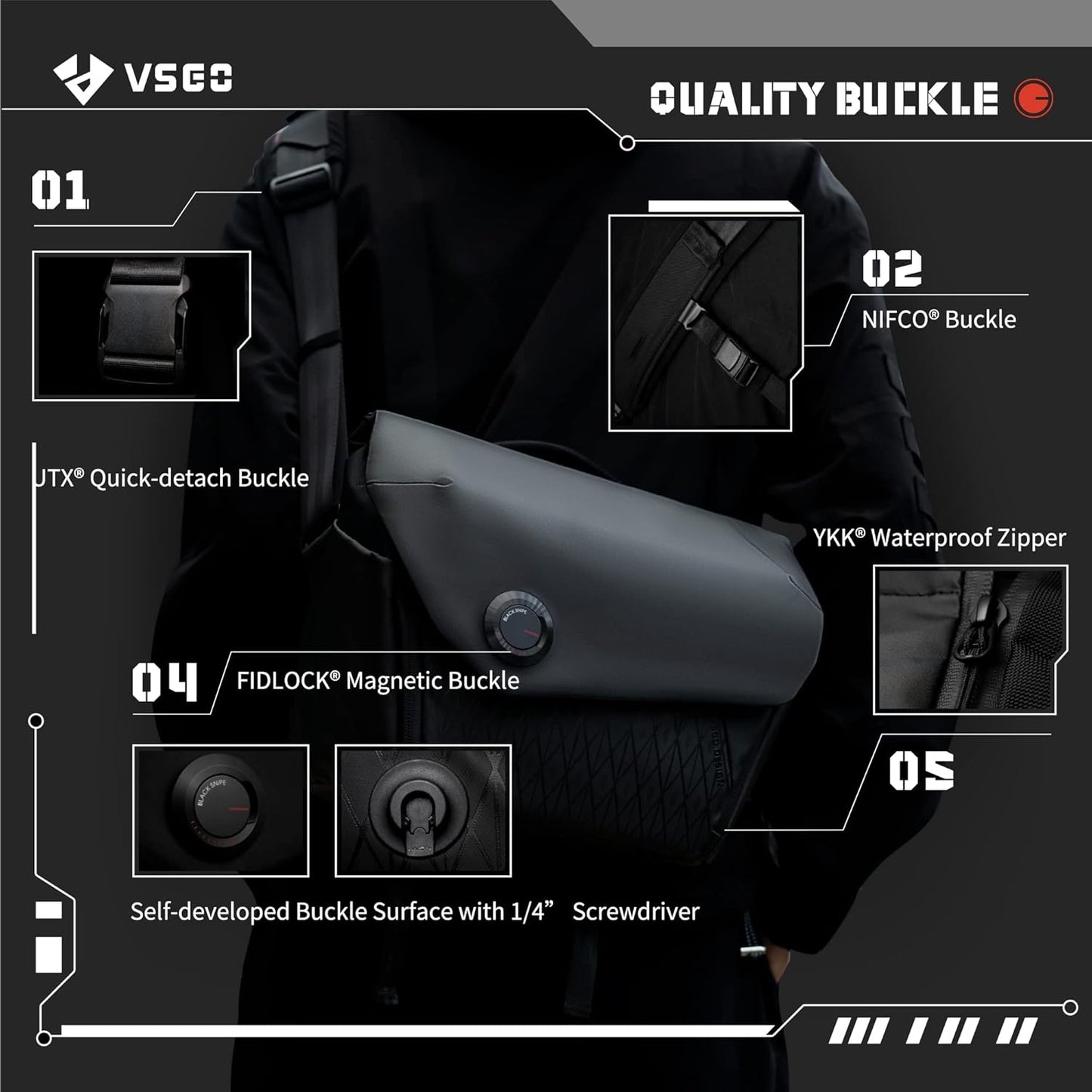 VSGO 6L Waterproof Camera Sling Bag, Single-Shoulder Messenger Bag for DSLR/SLR Cameras, Daily Commute, and Drone Photography