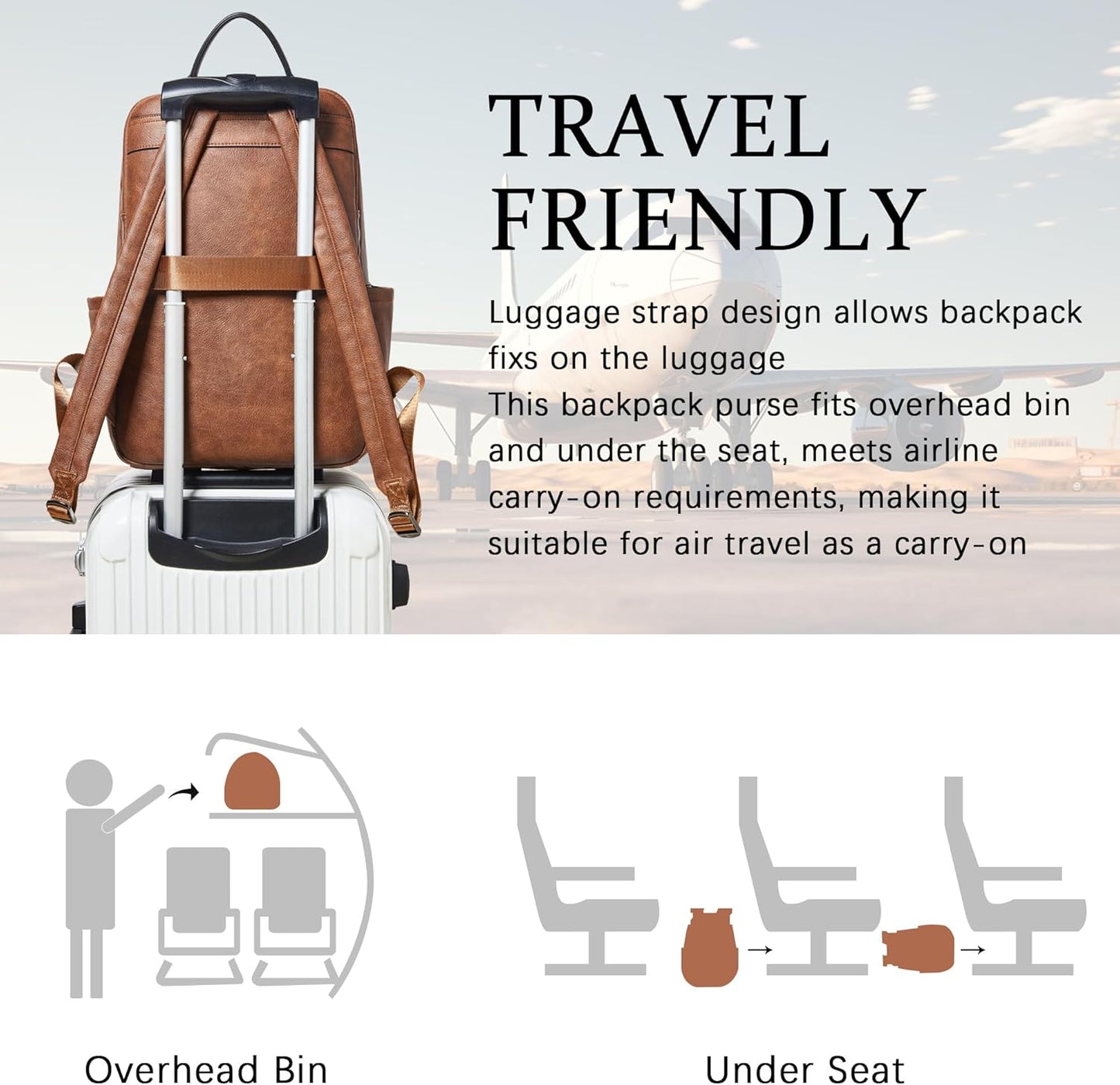 Leather Laptop Backpack for Women,Leather Backpack with Laptop Compartment Fit 15.6 inch Laptops,Carry-on Travel Backpacks,Casual Daypack for Work Business Weekender College,Brown