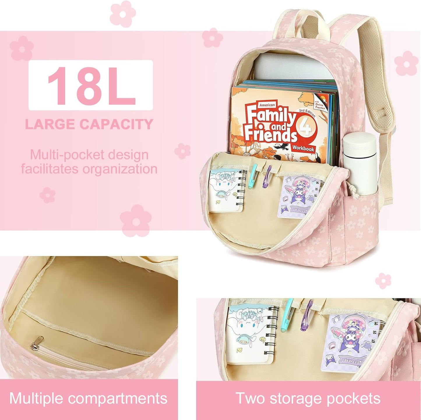 LEDAOU School Backpack Teen Girls Lightweight Bookbag Elementary Middle School Backpacks College Laptop Bag Travel Daypack