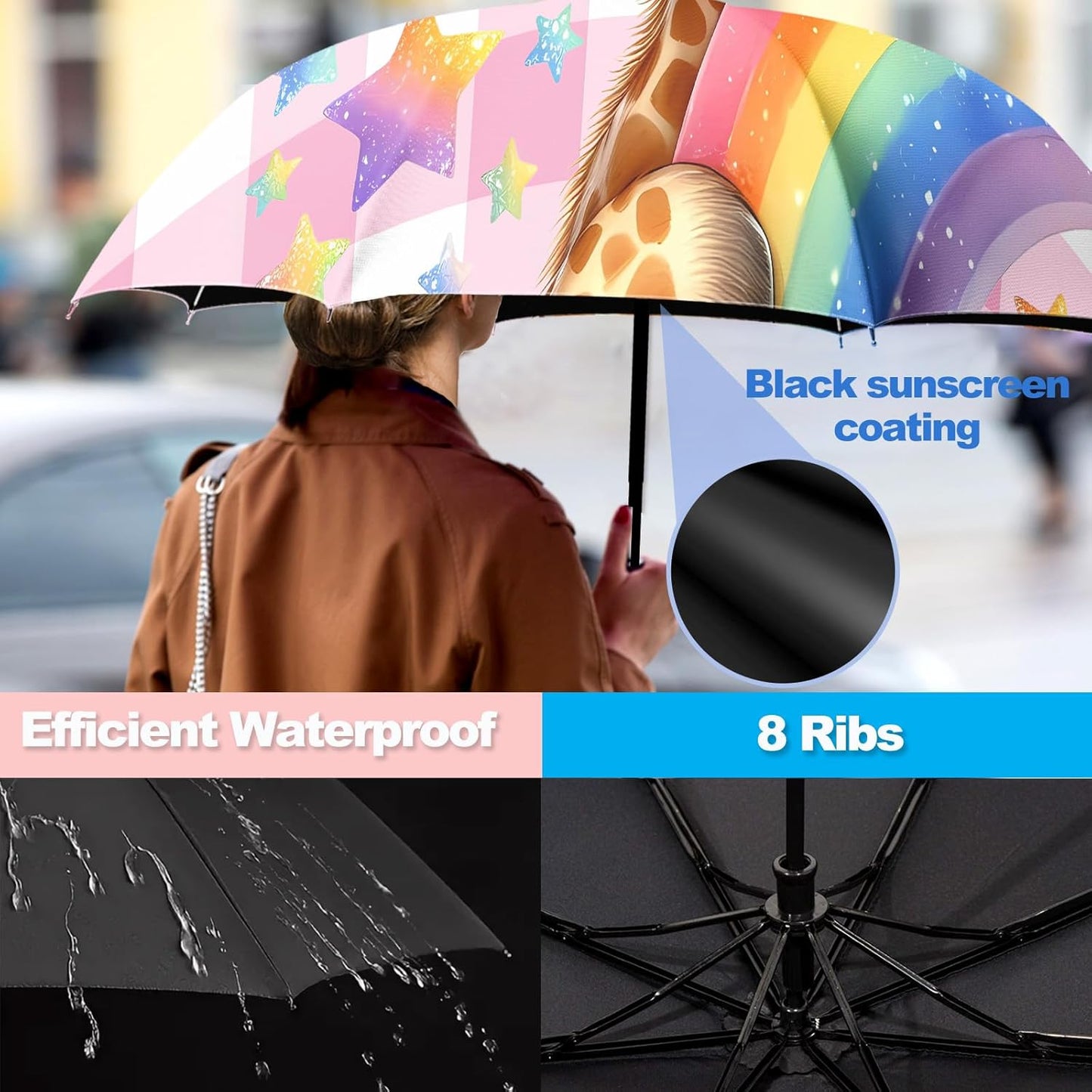 Small Travel Folding Umbrella for Girl, Portable, UV, SunShade, Compact, Automatic, Rain & Wind