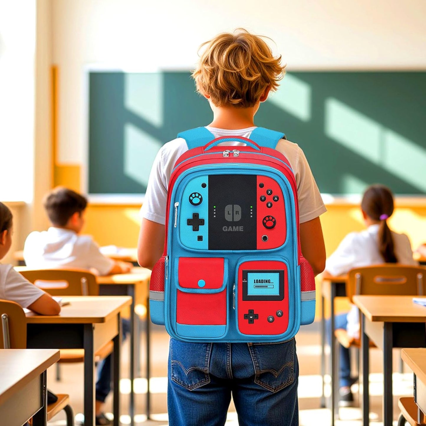 17 Inch School Backpack for Boys Girls-Gamer Bookbag with Game Controller Print, Lightweight Durable Travel Backpack for Elementary Middle School Kids, Fits Laptop Video Game Bookbag Back Pack