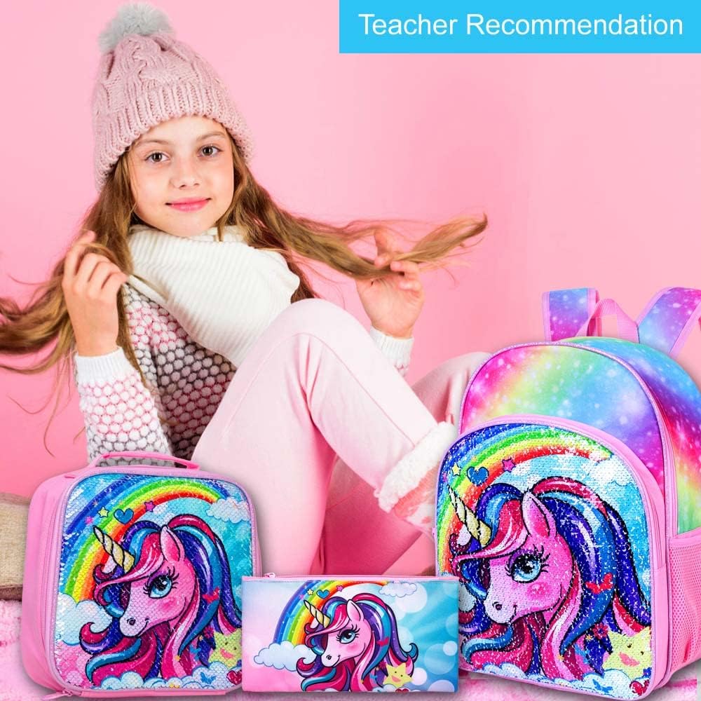 16" Backpack for Girls Boys 4-8, 3Pcs Kids Bookbag Set with Lunch Box, School Bag for Preschool Kindergarten