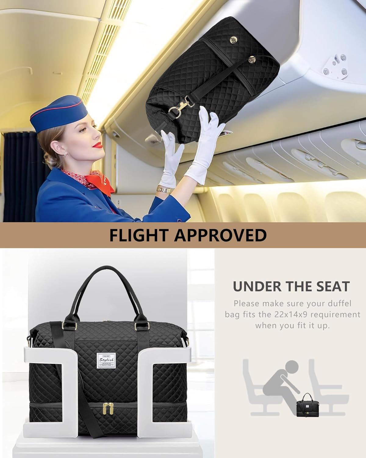 Large Women Travel Duffle Bag - Carry on Overnight Bags Weekend Travel Duffel Tote with Wet Pocket Weekender for Travel Business Trips Sports Hospital Black 3 Pcs Set