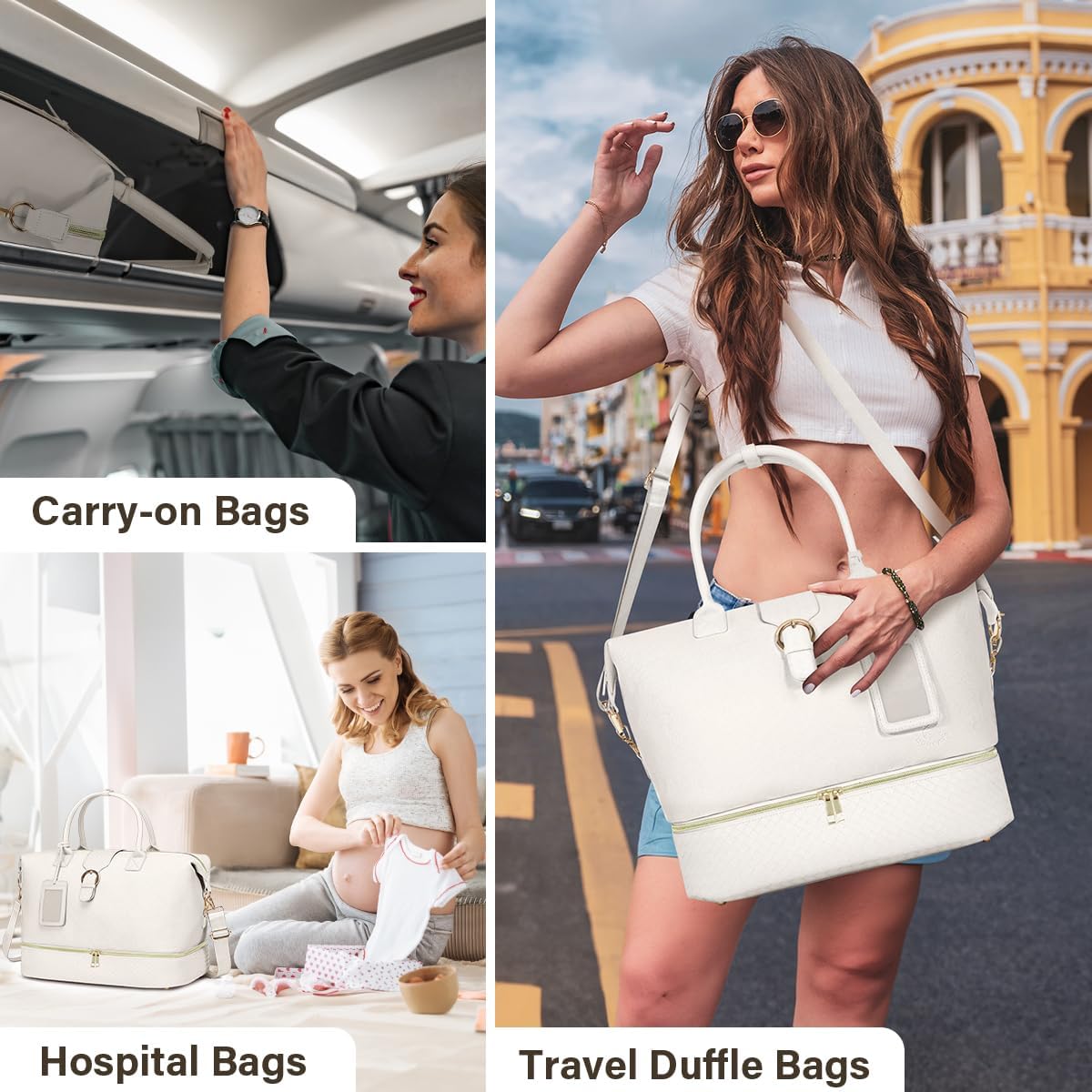 Leather Weekender Bags for Women, Travel Duffel Bag PU Overnight Bag Carry On Tote Bag with Shoe Compartment Wet Pocket