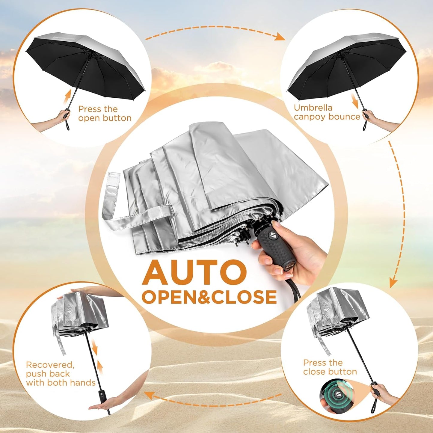 NINEMAX UV Umbrella for Sun Protection UPF 50+, 46 Inch Travel Compact Sun Umbrellas UV Blocking Small Auto Open Personal Portable for Walking