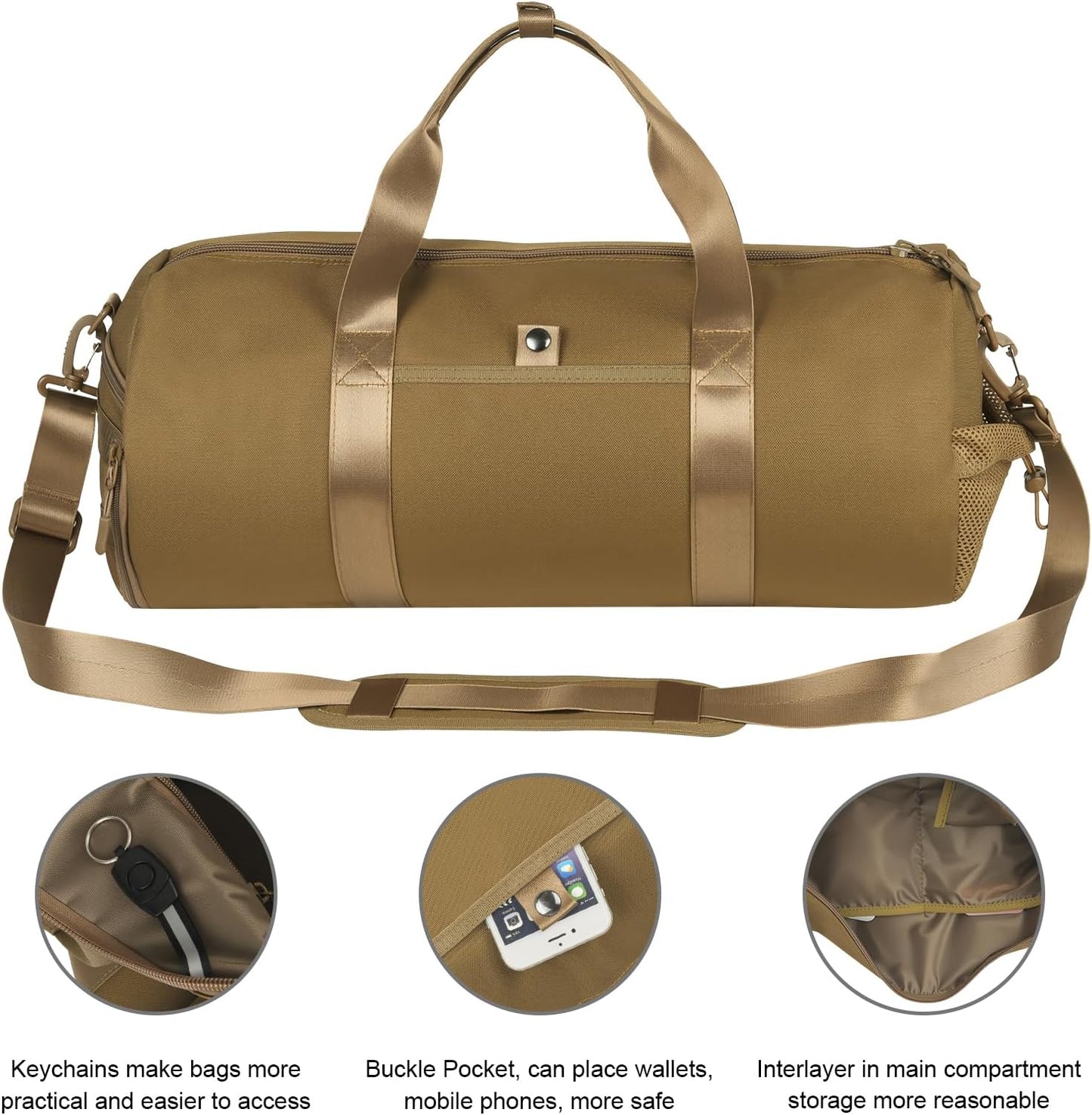 ArcEnCiel Medium Tactical Duffle Bag Men Gym Pack Molle Shoulder Bags Shoes Storage Sports Handbag with Patch(Coyote Brown)