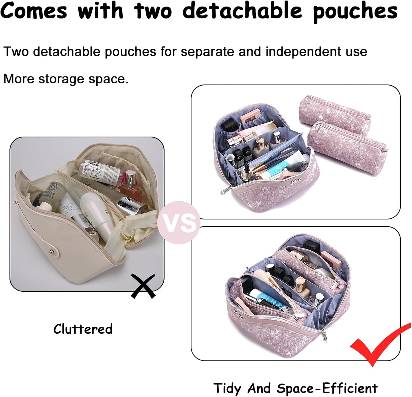 BOYATU Travel Makeup Bag Cosmetic Bags for Women: 3 Sets Large Capacity Make up Bag - Portable Toiletry Bags with Handle for Women(F-2-Purple)