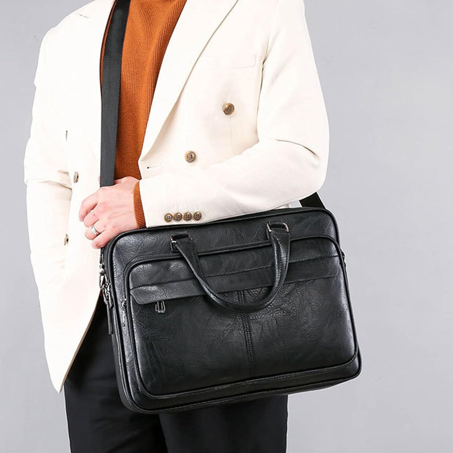 leather Laptop Bag for Men 16 inch Briefcase Waterproof,Computer Handbags Shoulder Crossbody Laptop Bag Business