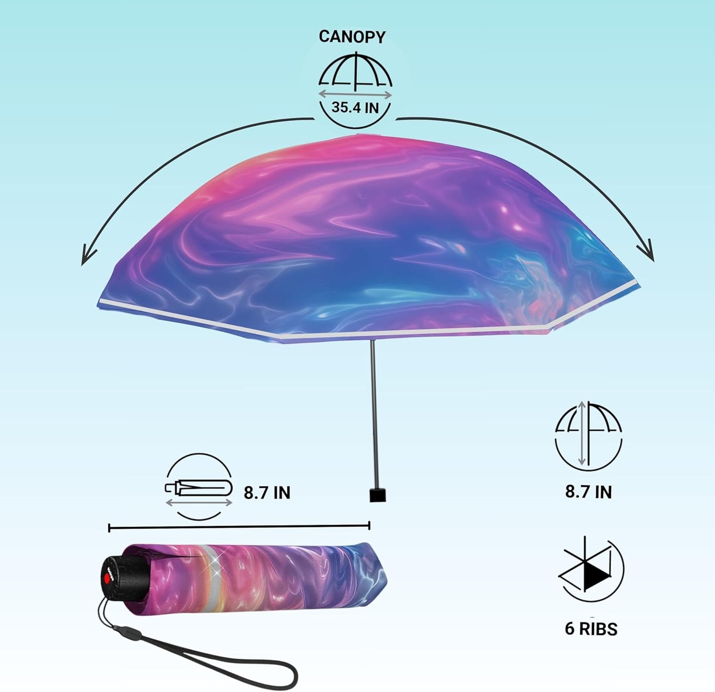 Knirps Rookie Manual Rain Umbrella for Elementary and Middle School Kids – 35.4" Canopy with Reflective Safety Stripe, Carrying Case Included