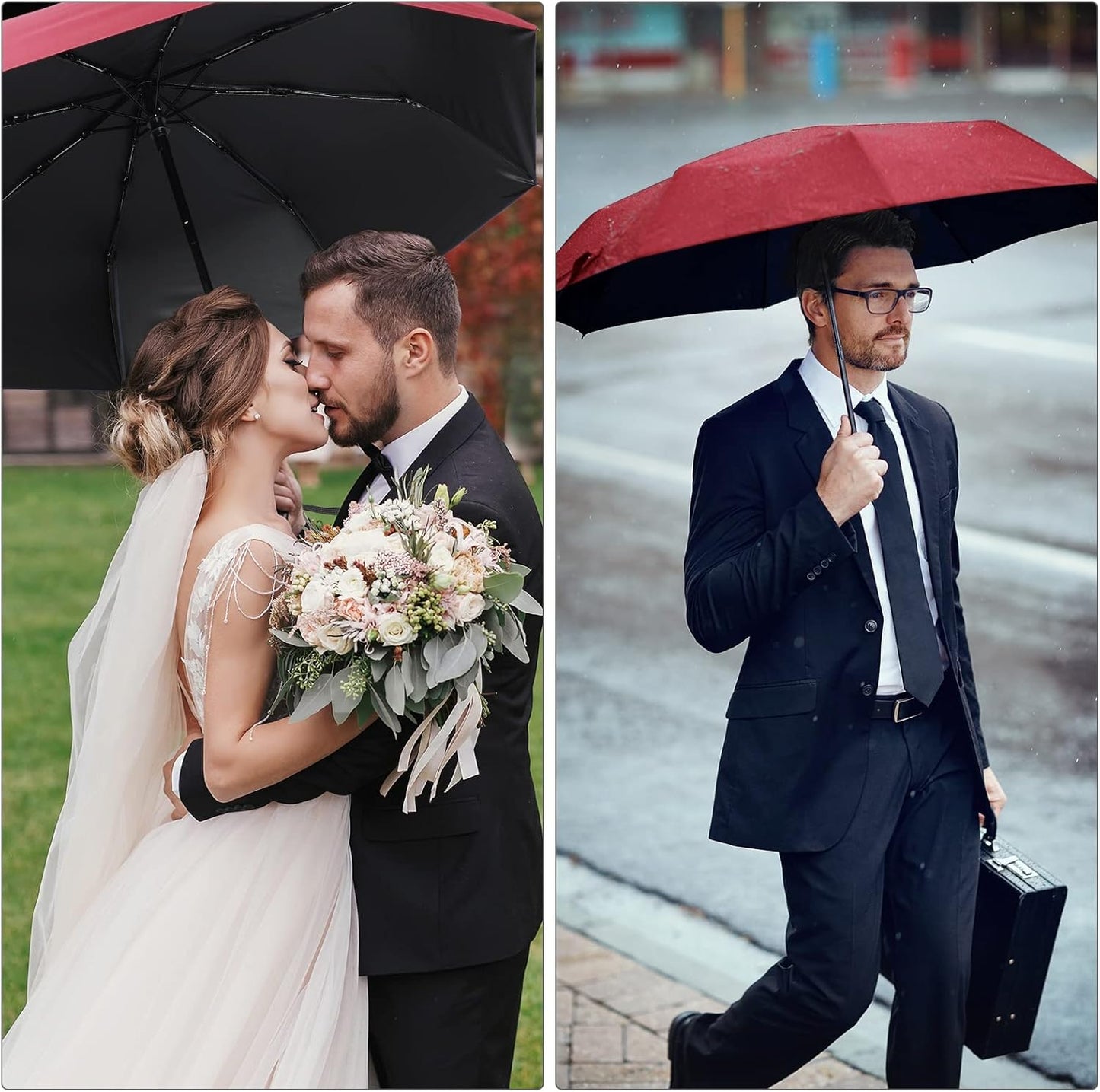 Jexine 6 Pcs Travel Compact Umbrella Automatic Open Close Windproof Small Light Backpack Purse Car Portable Collapsible Umbrella for Rain, Men Women