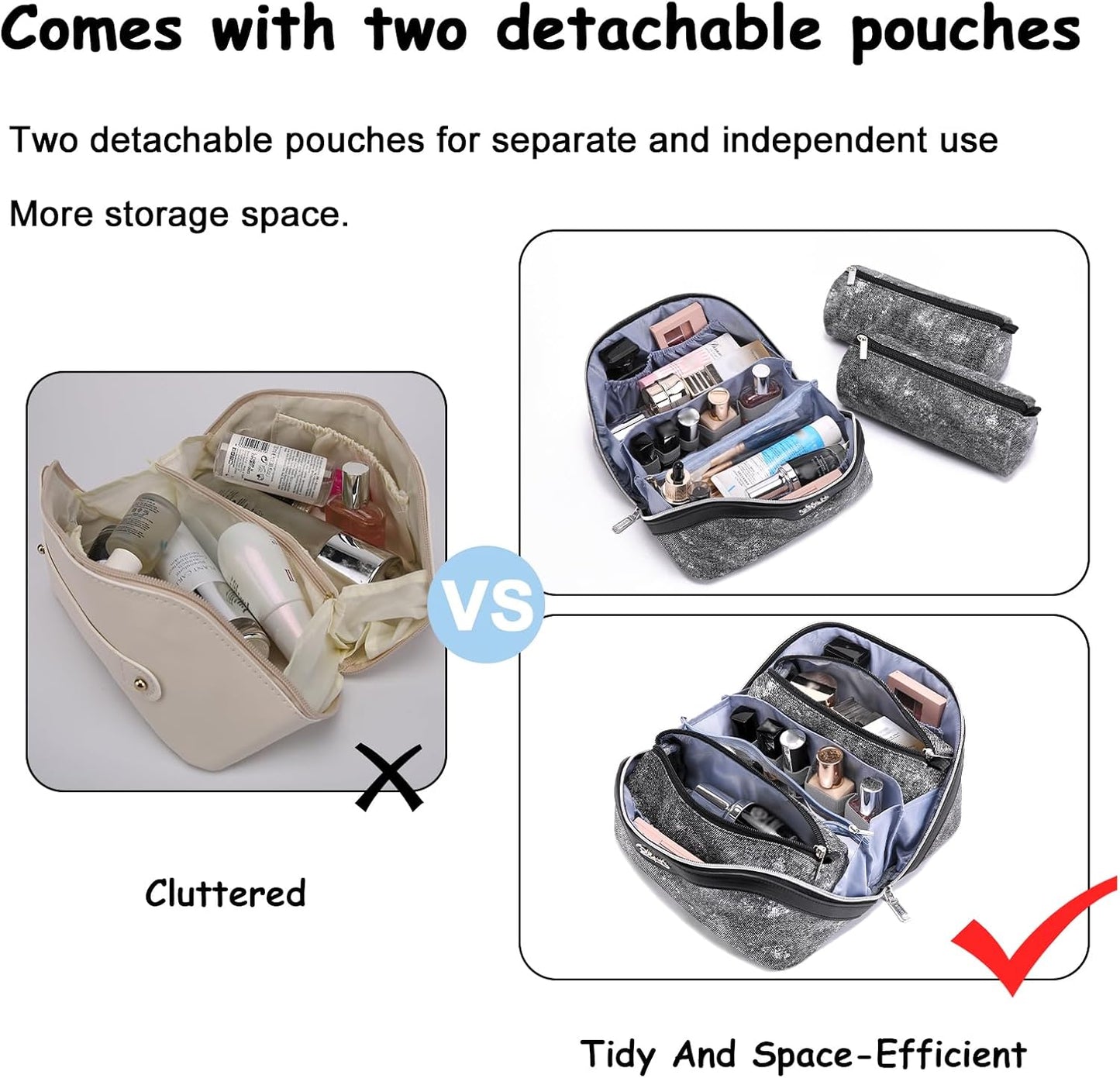 BOYATU Travel Makeup Bag Cosmetic Bags for Women: 3 Sets Large Capacity Make up Bag - Portable Toiletry Bags with Handle for Women(F-3-Black)