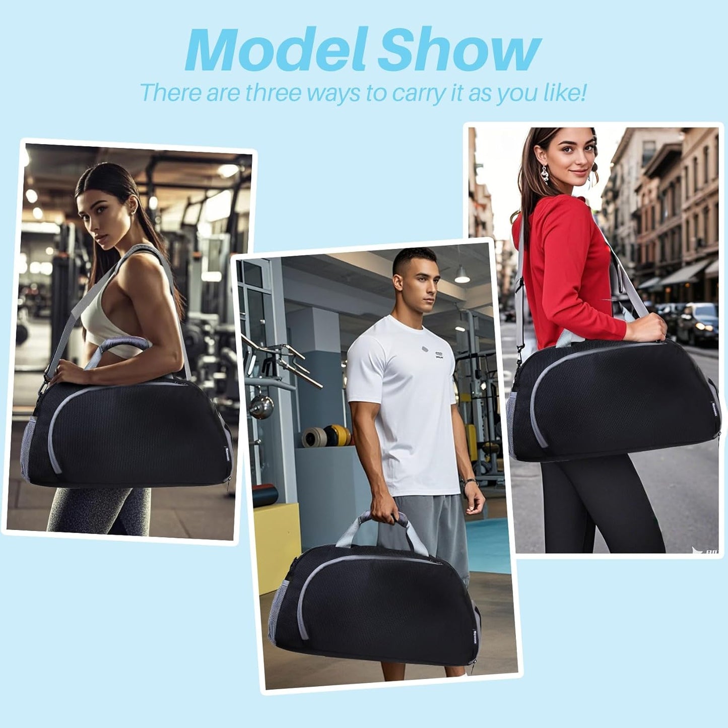 Pickleball Gym Bag for Women Men,Waterproof Small Sport Duffel Bag with Shoes Compartment and Wet Pocket for Travel Yoga Basketball Tennis,Black