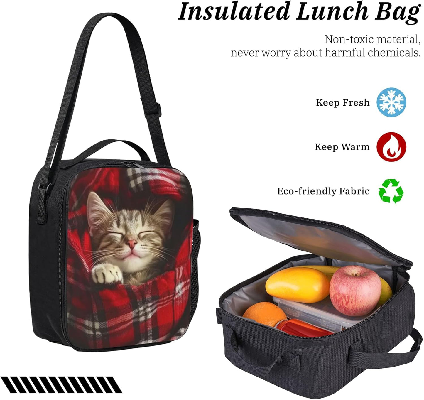 Cat Kid Backpack Set with Lunch Bag & Pencil Case Large Capacity School Bag 17 Inch Bookbag for Boy Girl