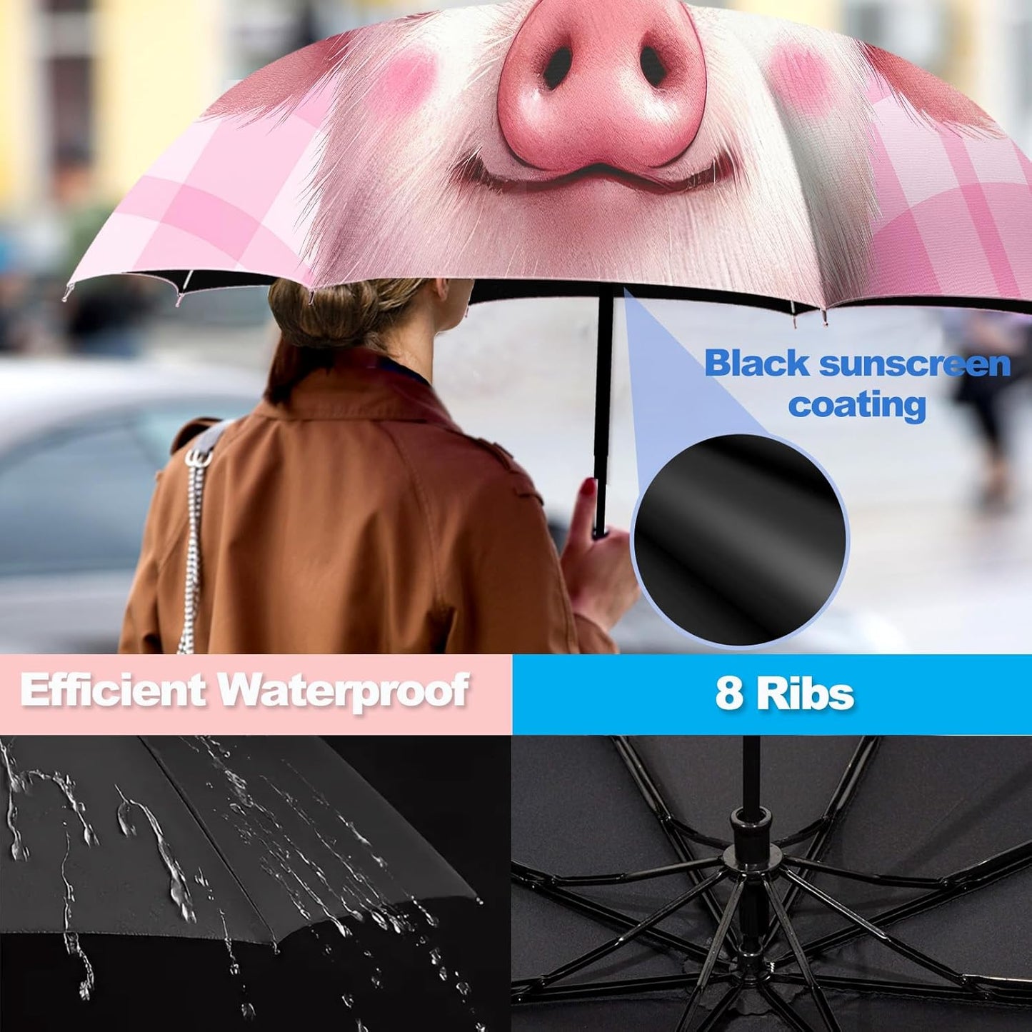 Small Travel Folding Umbrella for Girl, Portable, UV, SunShade, Compact, Automatic, Rain & Wind