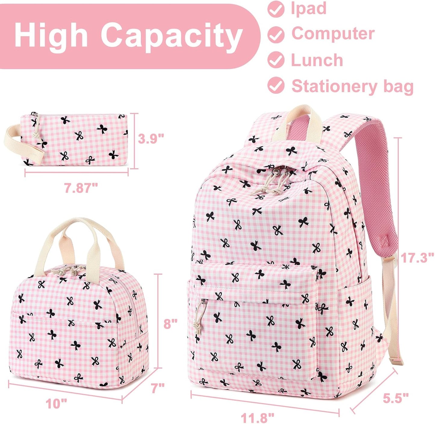 LEDAOU Backpack for Girls School Bag Kids Bookbag Teen Backpack Set Daypack with Lunch Bag and Pencil Case