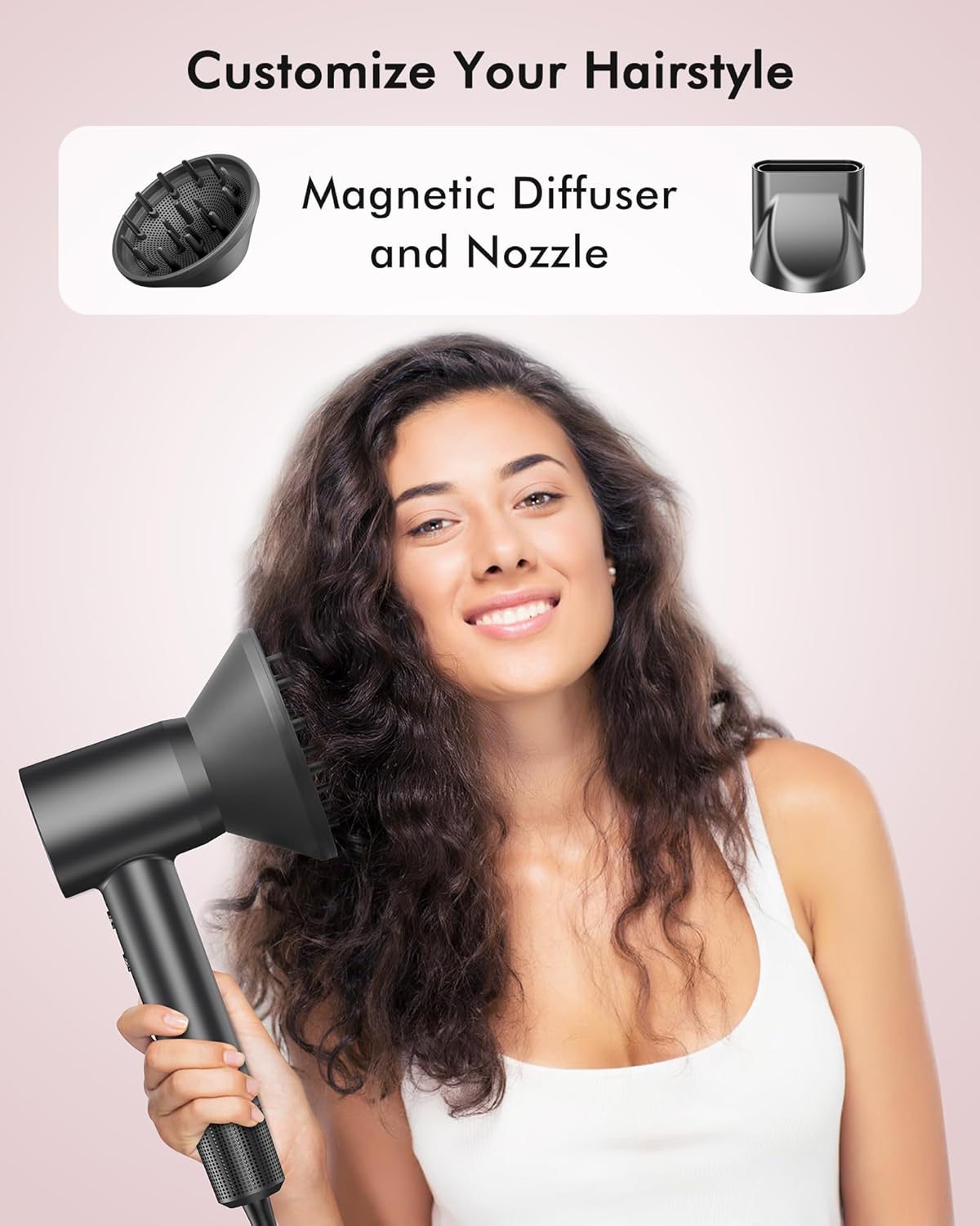 Hair Dryer, 160000 RPM Professional High Speed Ionic Blow Dryer, 500 Million Negative Ions & Heat-Control & Low Noise Hairdryer with Magnetic Diffuser for Fast Drying All Hair Types, No Heat Damage