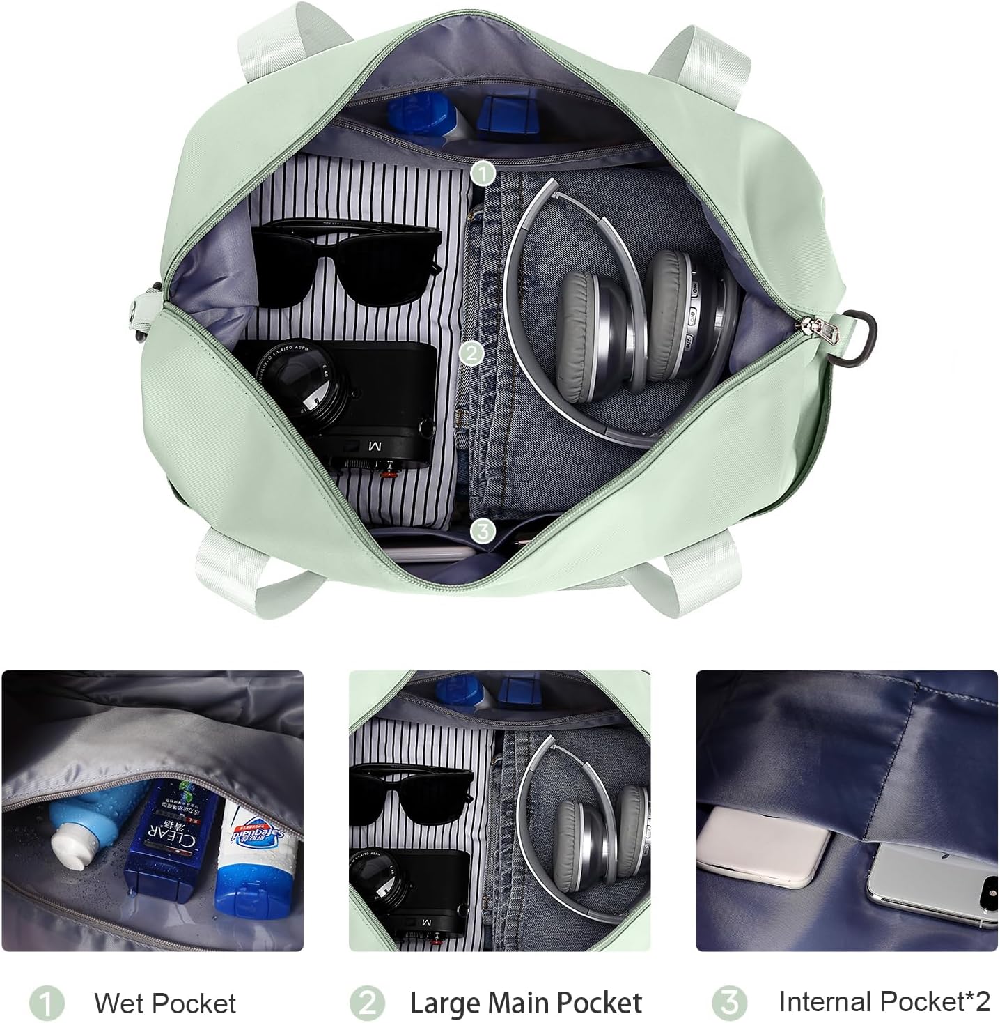 Travel Duffel Bag, Sports Tote Gym Bag, Shoulder Weekender Overnight Bag for Women