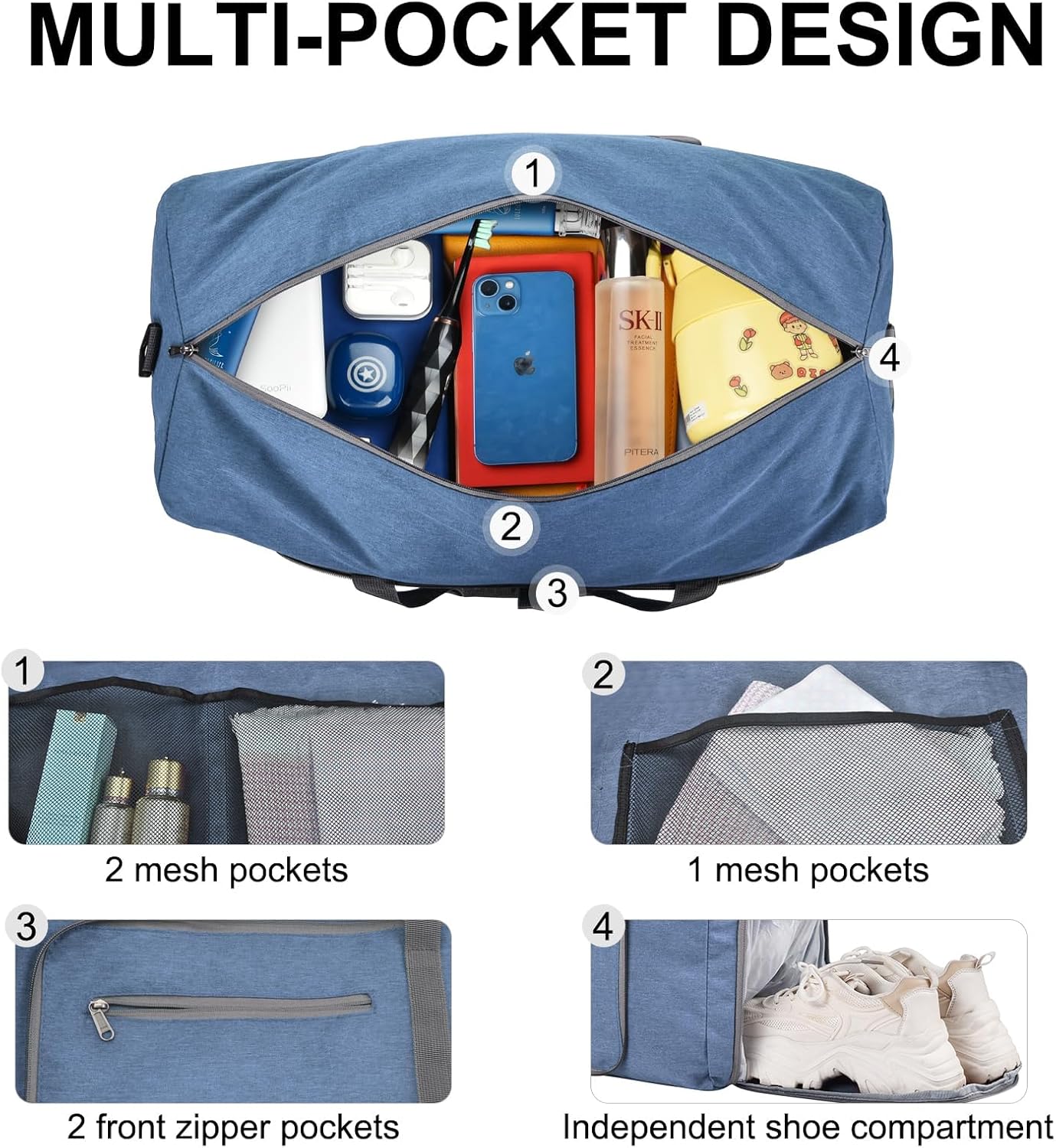 Felipe Varela Duffle Bag with Shoes Compartment and Adjustable Strap,Foldable Travel Duffel Bags for Men Women,Waterproof Duffel Bags