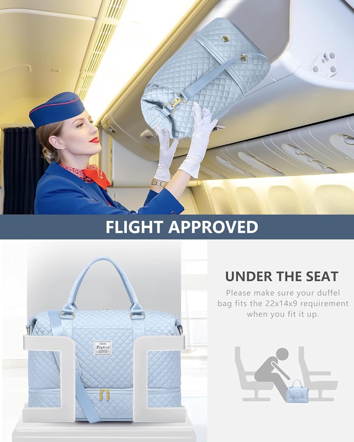 Travel Overnight Bag Weekender Bags- Duffle Bags Women with Shoe Compartment Carry on Overnight Bag with Toiletry Gym Duffel with Wet Pocket Hospital Bags Light Blue