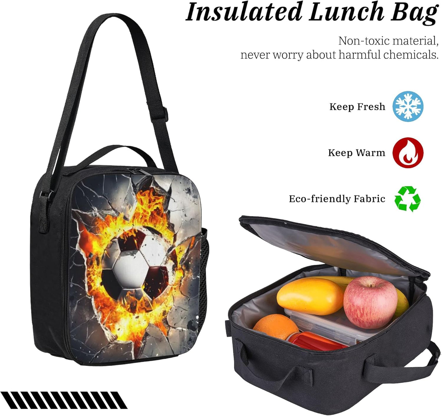 Soccer Kid Backpack Set with Lunch Bag & Pencil Case Large Capacity School Bag 17 Inch Bookbag for Boy Girl