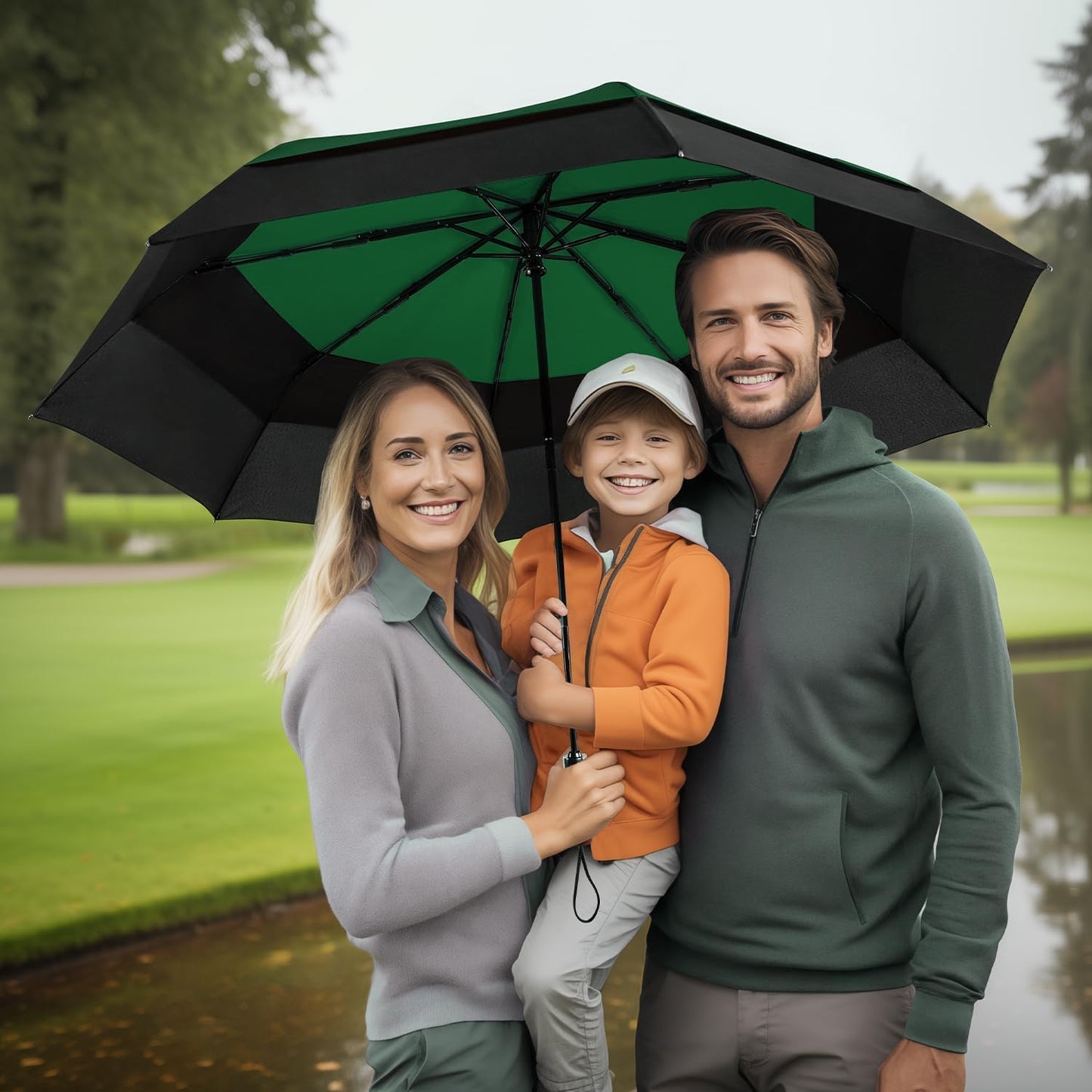 Lejorain Large Compact Golf Umbrella - Oversized Auto Open Close Folding Golf Umbrella Travel 210T Dupont Teflon Coated Vented Windproof Double Canopy for Women Men