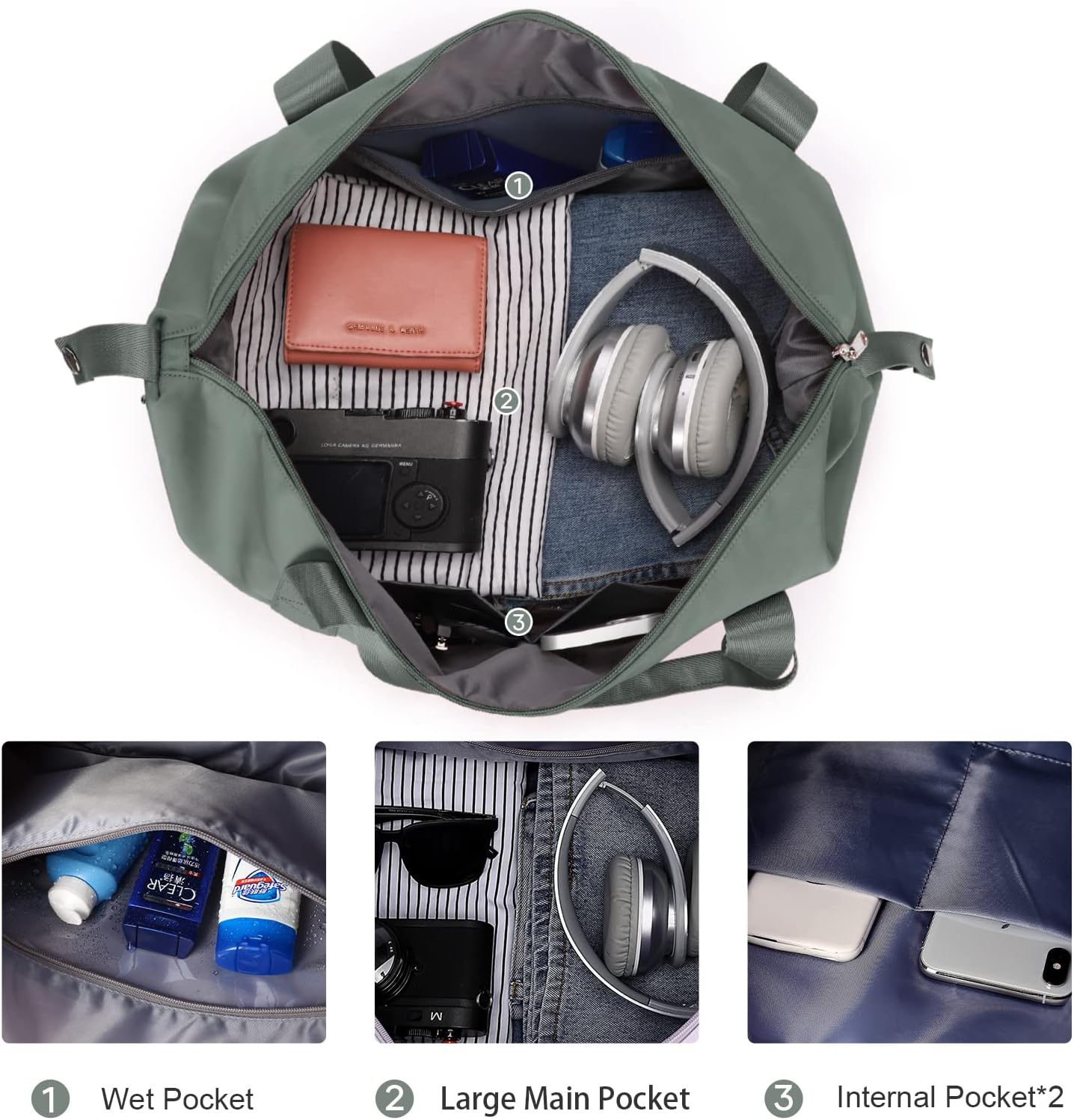 Travel Duffel Bag, Sports Tote Gym Bag, Shoulder Weekender Overnight Bag for Women