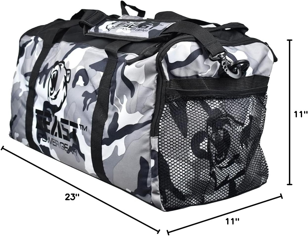Unisex Duffel Bag Gray Camo, Extra Roomy Waterproof Gym Bag For Women with Shoe Compartment, Sports Bag with Zippered Pockets, Adjustable Strap