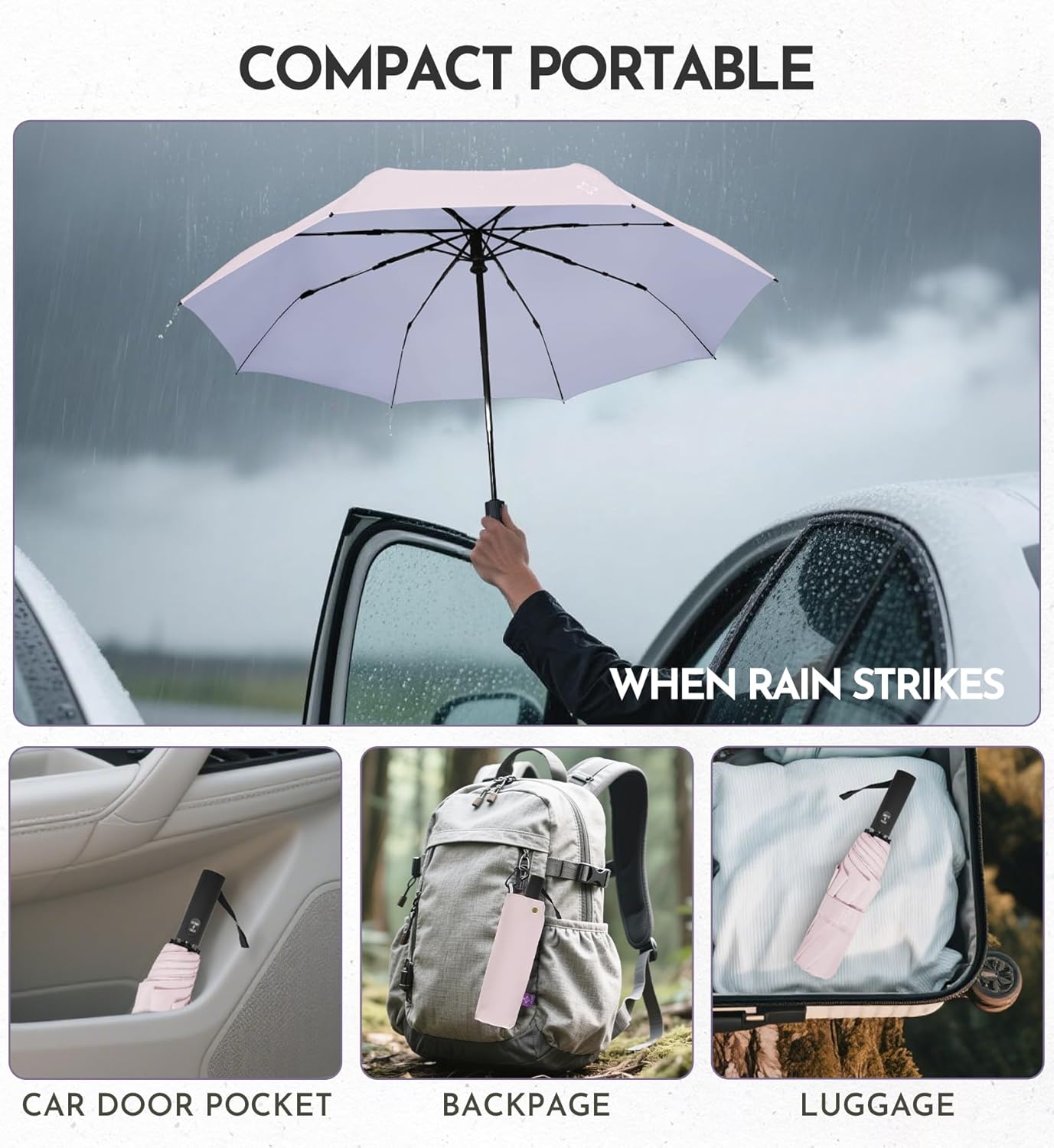 Travel Mini Umbrella Compact Small & Lightweight, UV Rain Protection, Pocket-Sized Folding Umbrellas with Quickdraw & Case for Men Women & Kids Backpack