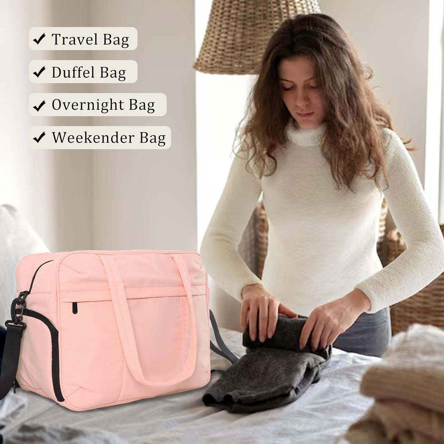 U+U Gym Bag for Women, Duffle Bag with Shoe Compartment Travel Carry on Weekender Bag, Personal Item Travel Bag for Overnight, Water Resistant