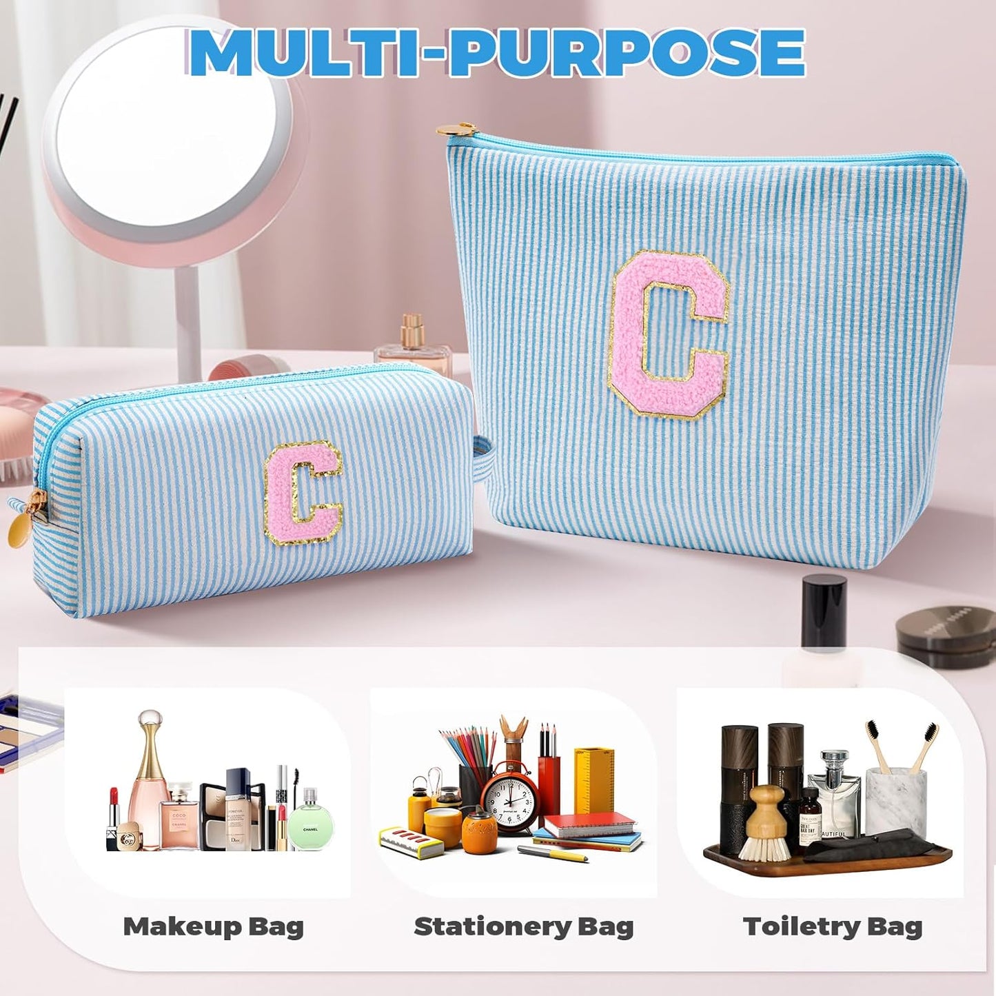Customized Mothers Day Gifts - Birthday Gift for Mom,Gifts From Daughter,Mother in Law Gifts,Mama Gift Idea,Makeup Bag Set Cosmetic Bag - Blue,C
