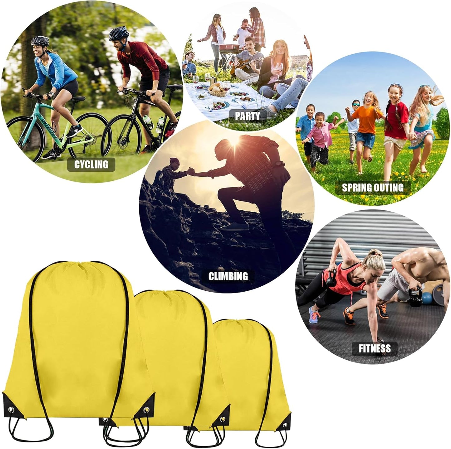 100 Pieces Drawstring Backpack Bulk Cinch Sackpack Ployster Drawstring Bags for Gym Party Trip(Yellow)