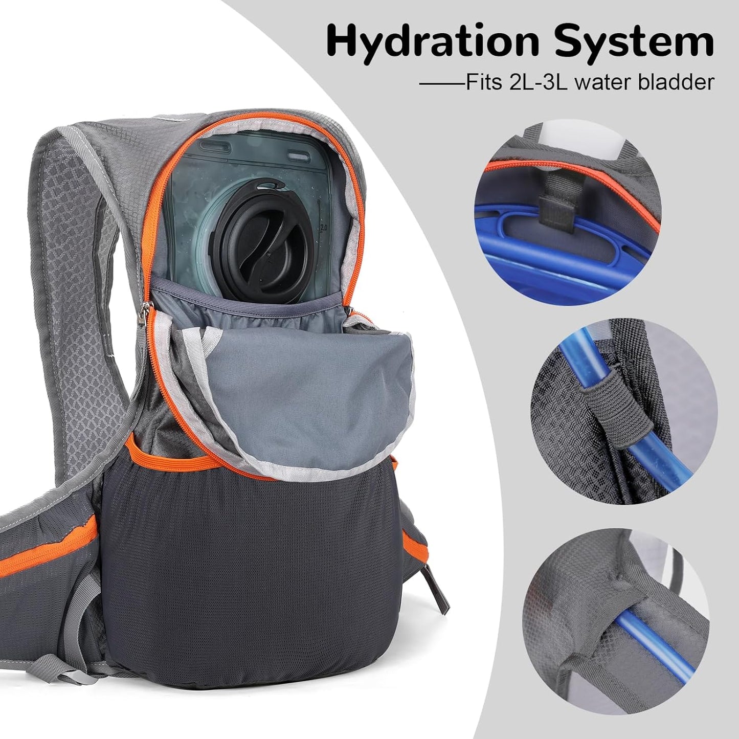 12L Small Hiking Backpack with Chest Strap for Men Women, Bike Backpack for Helmet, Black