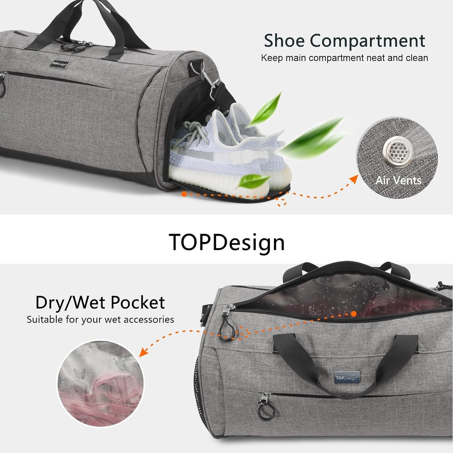 TOPDesign Gym Bag for Women & Men, Unisex Duffel Bag with Shoe Compartment & Wet Pocket for Travel Sports Gym (L Checkerboard)