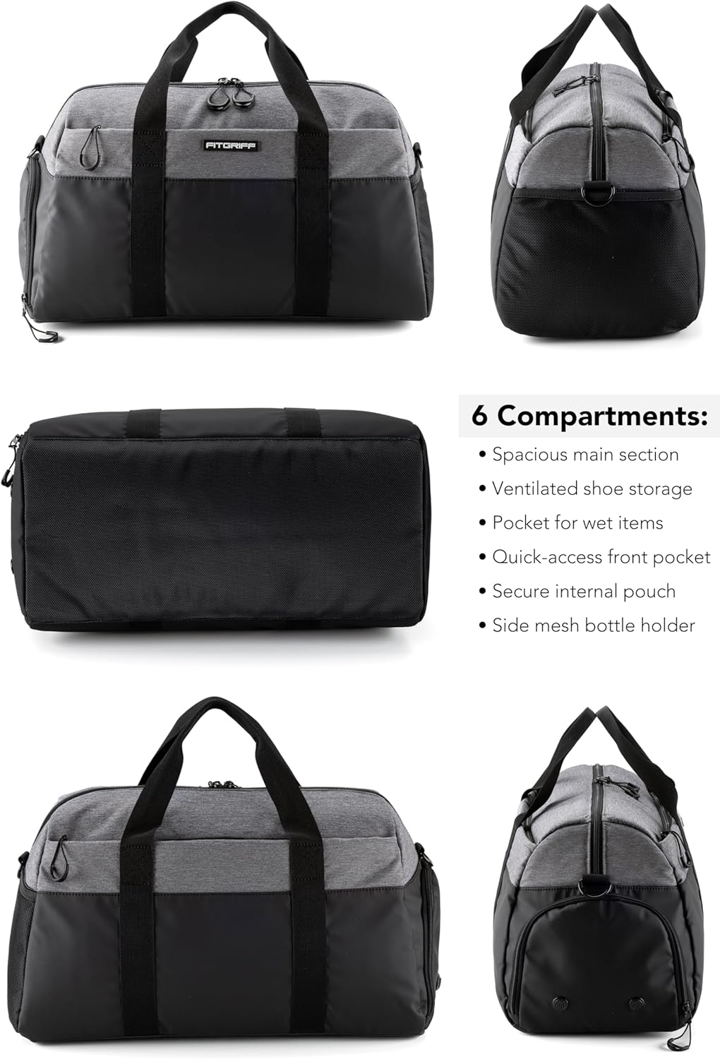 Fitgriff® Gym Bag V2 for Men and Women with Shoe & Wet Compartment - Duffle Bag for Travel, Sports, Fitness and Workout