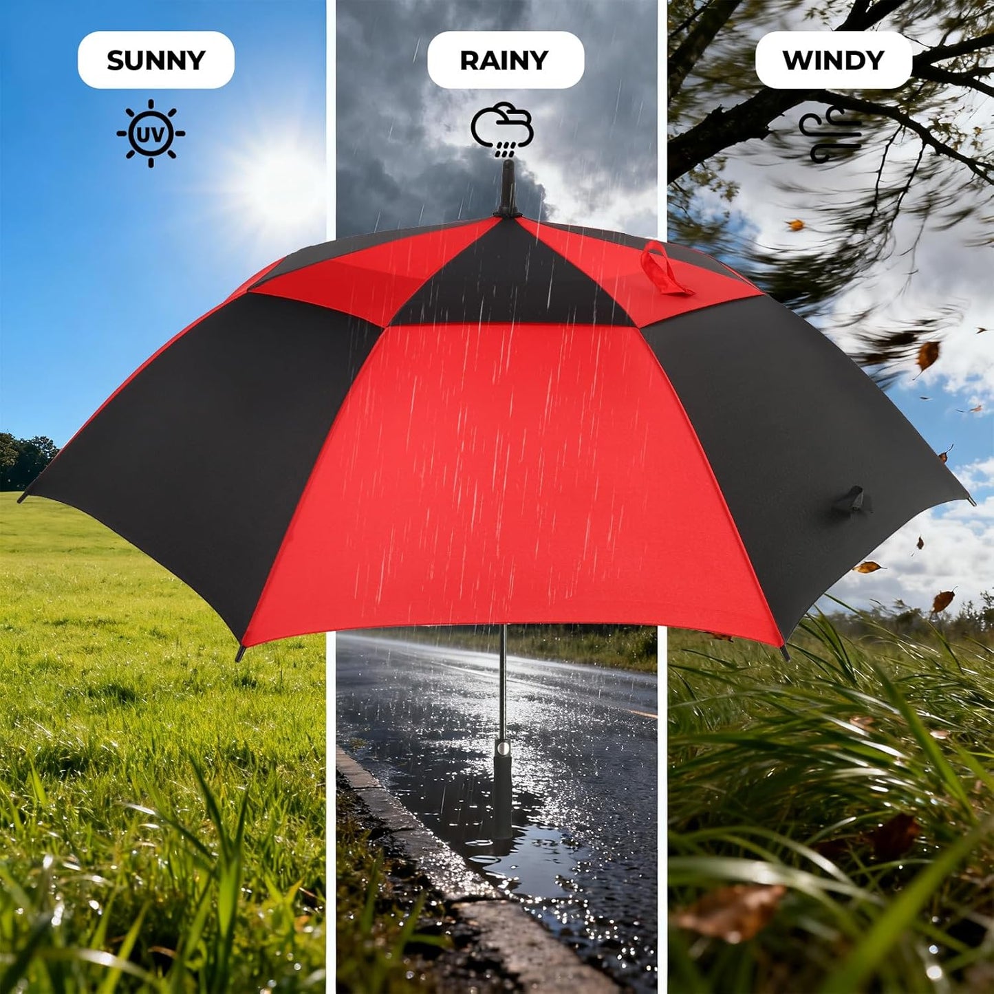 Automatic Open Golf Umbrella, 54/62/68/72 inch Extra Large Oversize Double Canopy Vented Stick Umbrellas, Windproof Waterproof Umbrella for Men And Women