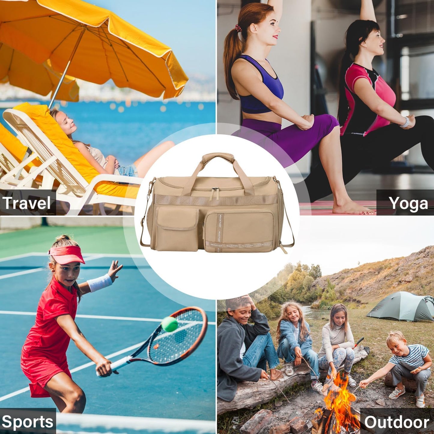 MAXTOP Gym Bag for Women Men Travel Duffle Bag Large Capacity Carry On Weekender Overnight Bag With Shoe Compartment Gym Tote Dry Wet Separation Duffel Bag for Travel