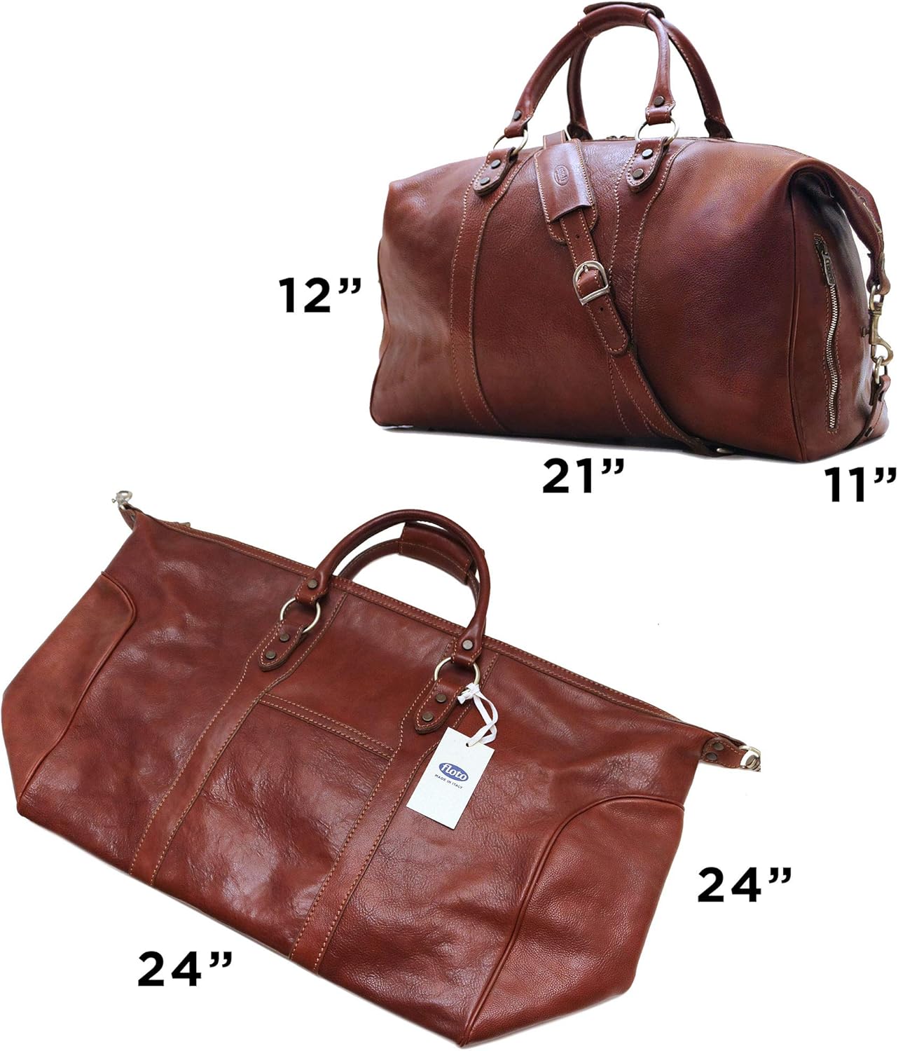 Floto Roma Travel Bag Saddle Brown Large Italian Leather Weekender Duffle