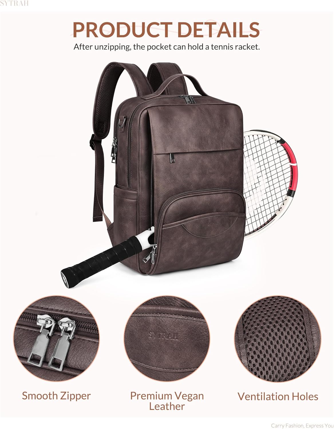 Leather Laptop Backpack, 15.6 Inch Business Computer Bag, Designer College Backpack Travel Backpack with Colorful Shoulder Bag Strap Dark Coffee