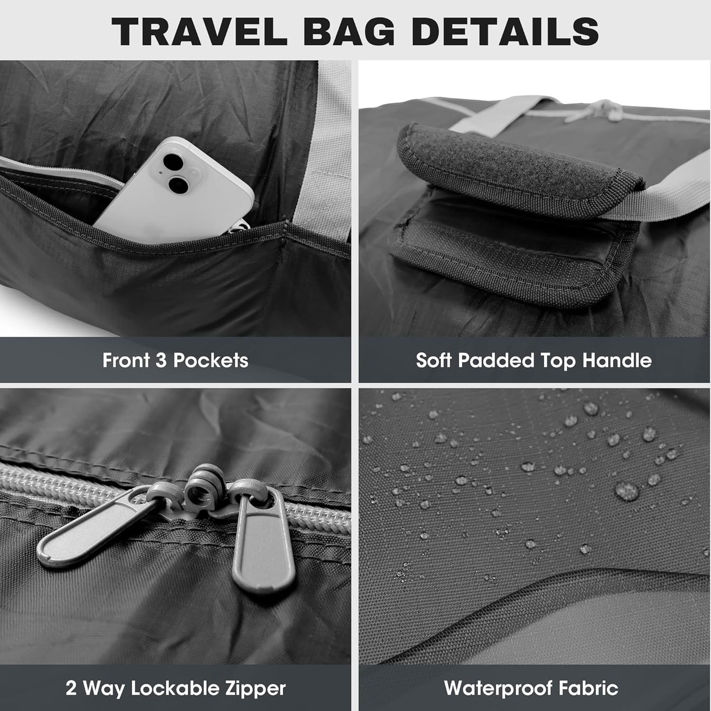 125L Foldable Duffel Bag, Lightweight and Waterproof for Travel - Black