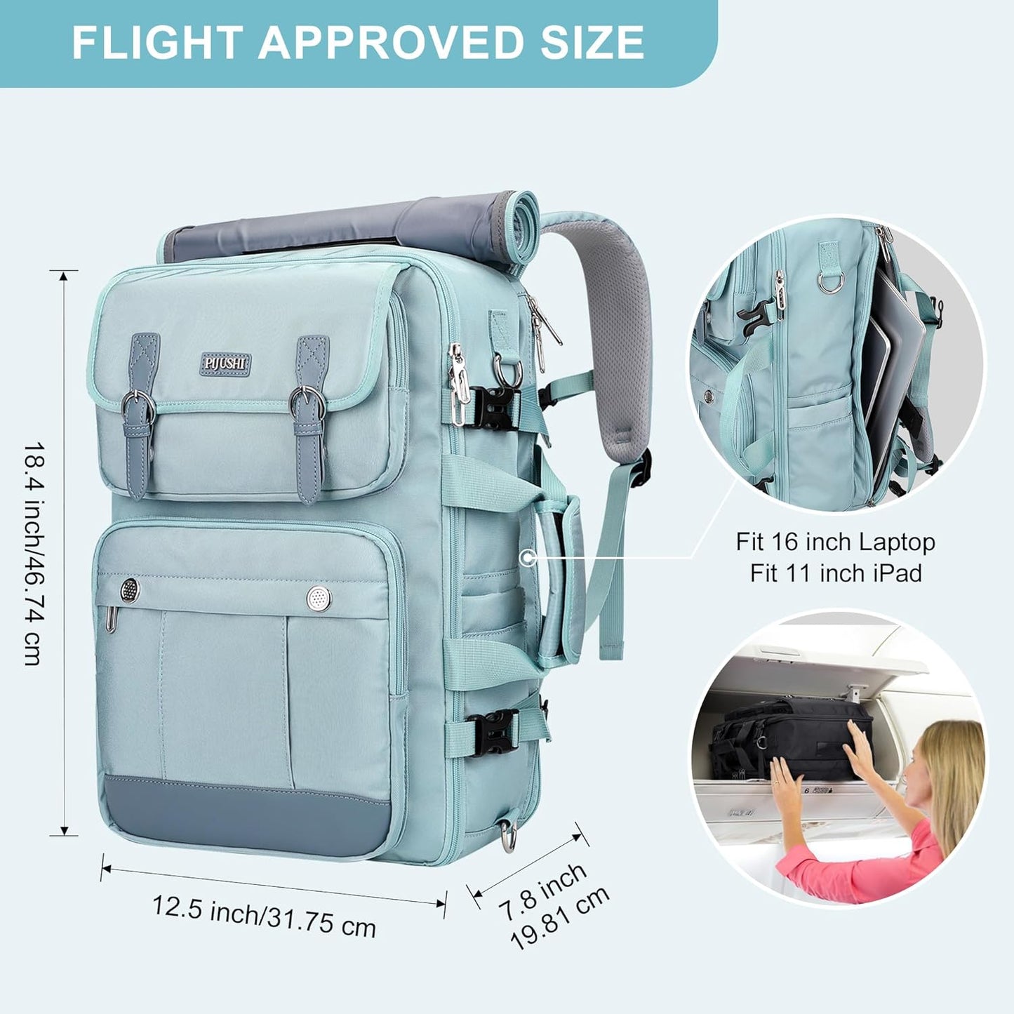 PIJUSHI Travel Backpack for Women Carry on Luggage Backpack Convertible Large Laptop Duffel Bag for Airplanes(PE049 Teal Blue)