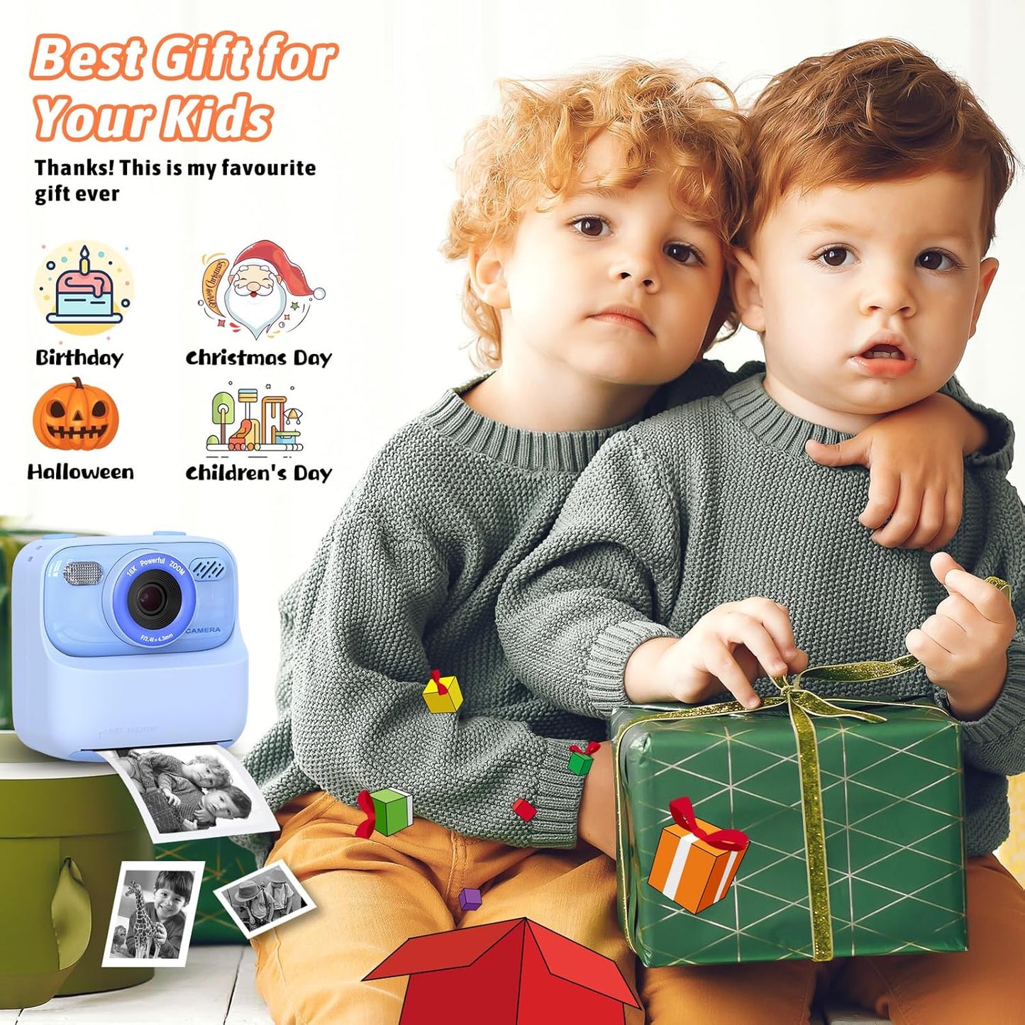 Kids Instant Digital Cameras for Boys and Girls, 1080P HD Dual-Lens Selfie Digital Camera with Print Paper & 32G Card, Christmas Birthday Gifts Toys for Toddler and Teenagers Age 3-16 Years Old