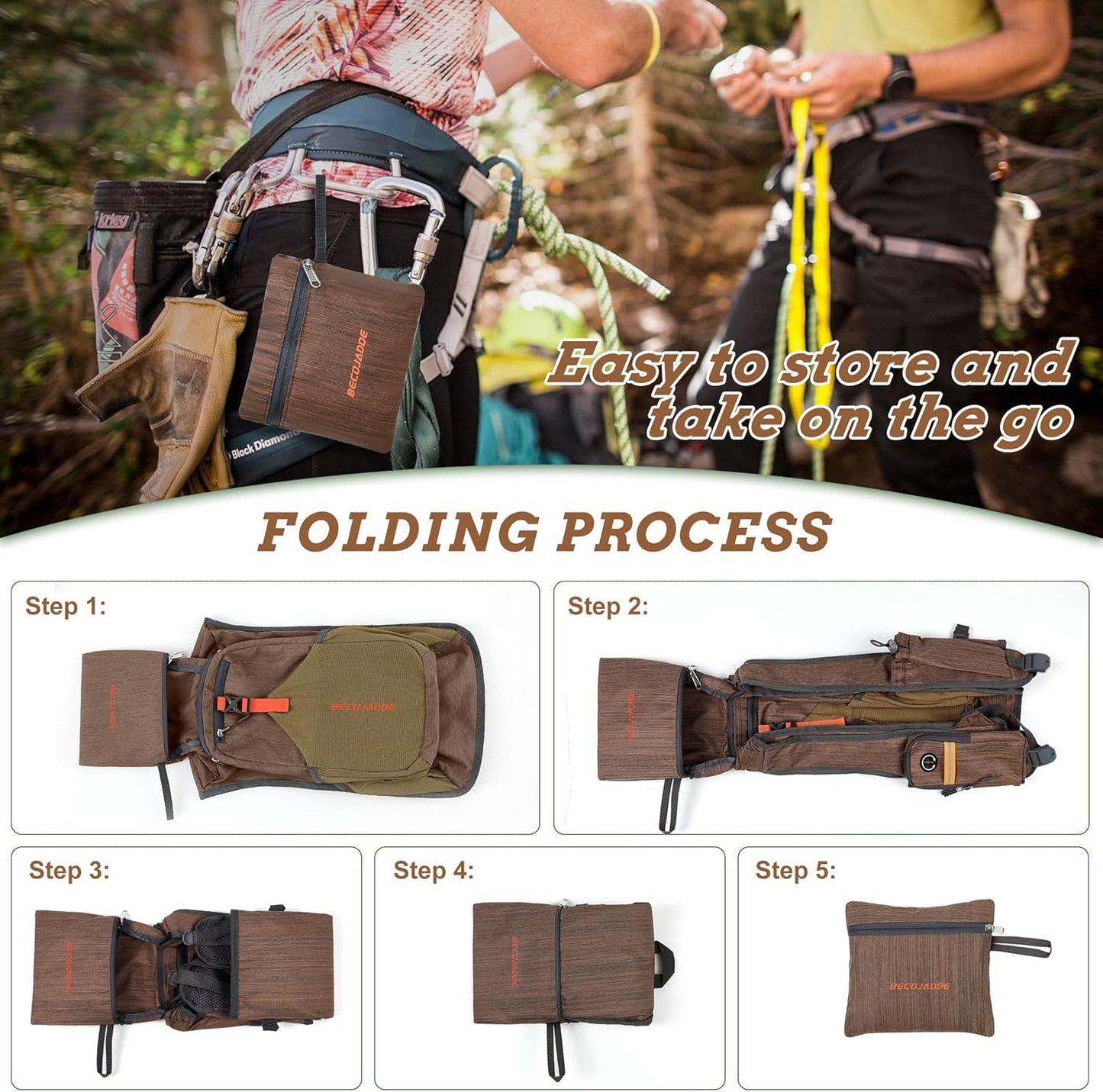 15L Small Hiking Backpack for Men Women Foldable Packable Back Pack Ultralight Hiking Daypack for Travel Camping Outdoor, Chocolate Brown