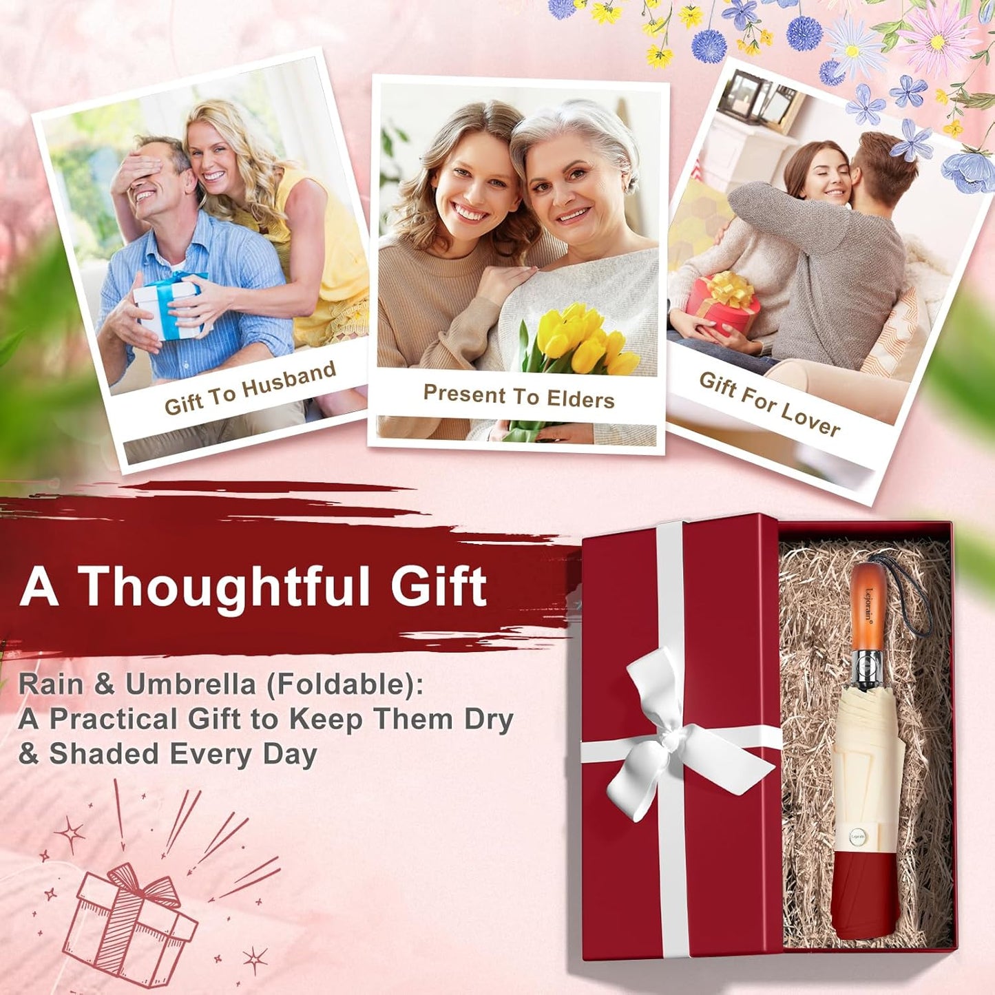 Lejorain Compact Golf Umbrella Large - 54inch Travel Big Portable Automatic Folding Umbrella Windproof for Men Heavy Duty 210T Dupont Teflon Coated Umbrella for Rain